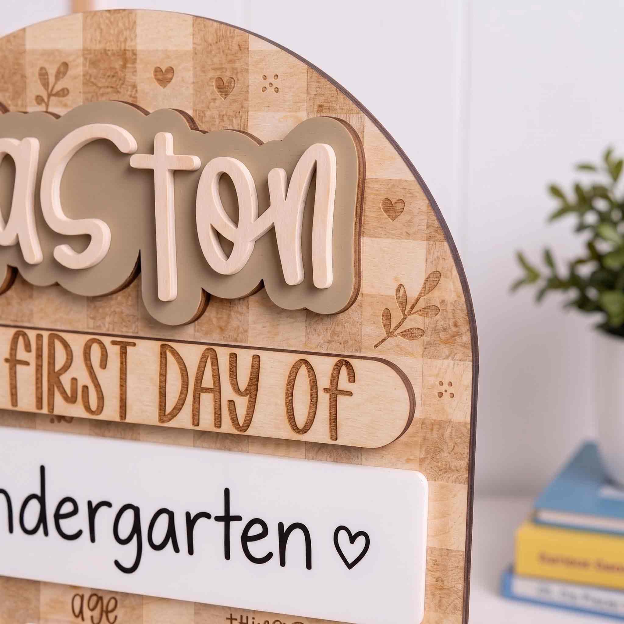 Personalized Beige Gingham First & Last Day School Sign, Reusable Dry Erase Board, Back to School Sign