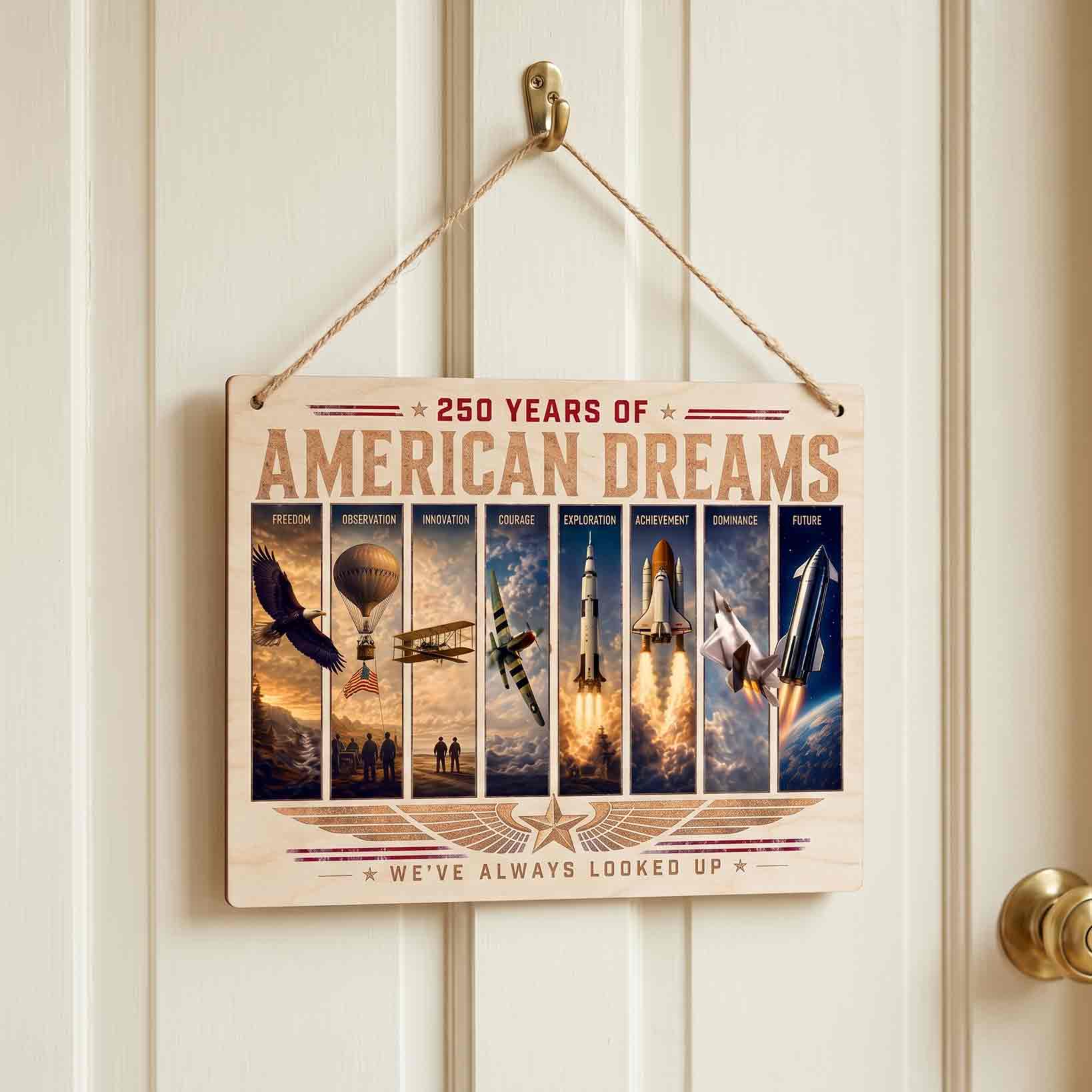 250 Years Of American Dreams Wooden Hanging Sign American Innovation Decor
