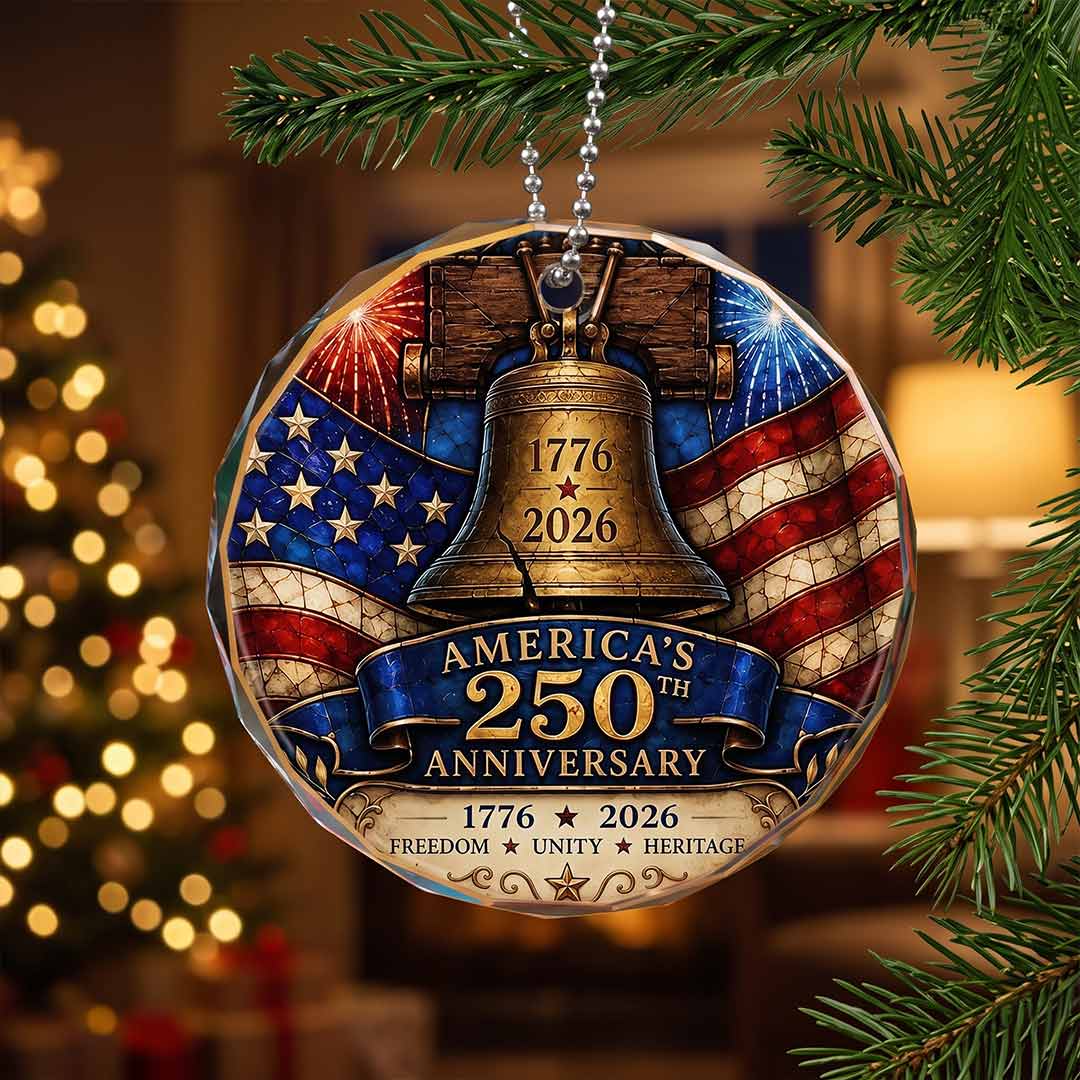Freedom United States 250th Anniversary Patriotic Heritage Patriotic Keepsake Round Glass Christmas Ornament for Patriots