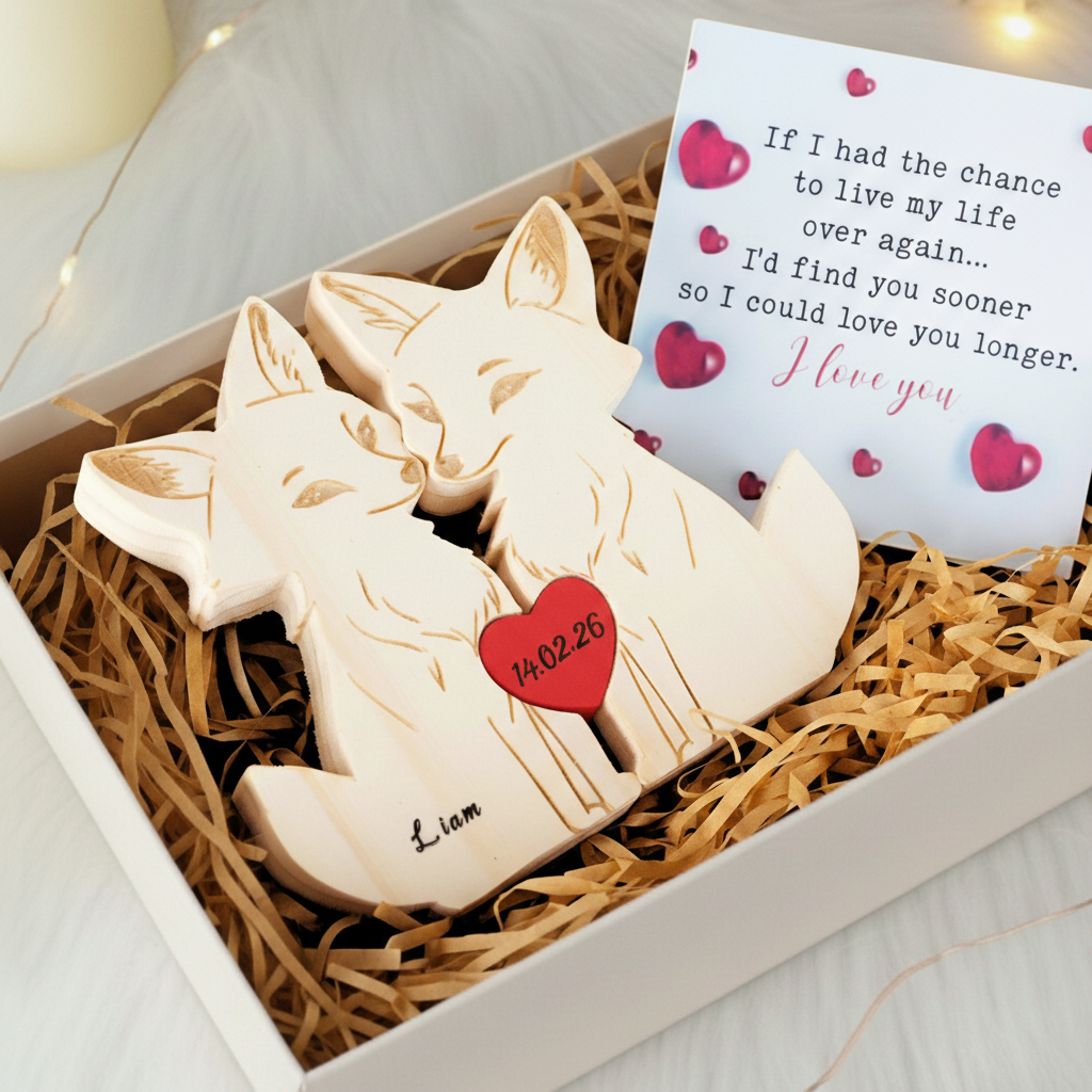 Personalized Fox Couple Edition Custom Wooden Puzzle