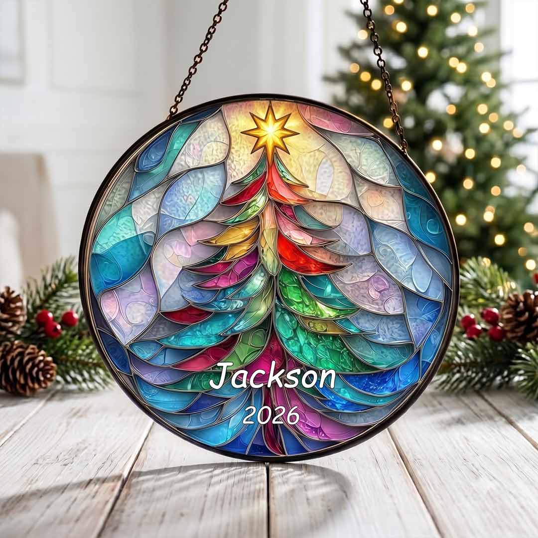 Tree of Life Happy Retirement Personalized Custom Name Date Retirement Stained Glass Suncatcher Ornament for Retirement Gift