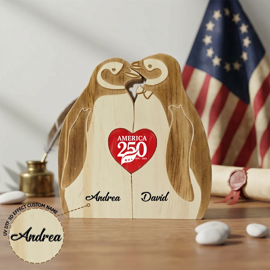 Personalized A250 Penguin 2,3,4,5 Pieces Family Edition Custom Wooden Puzzle