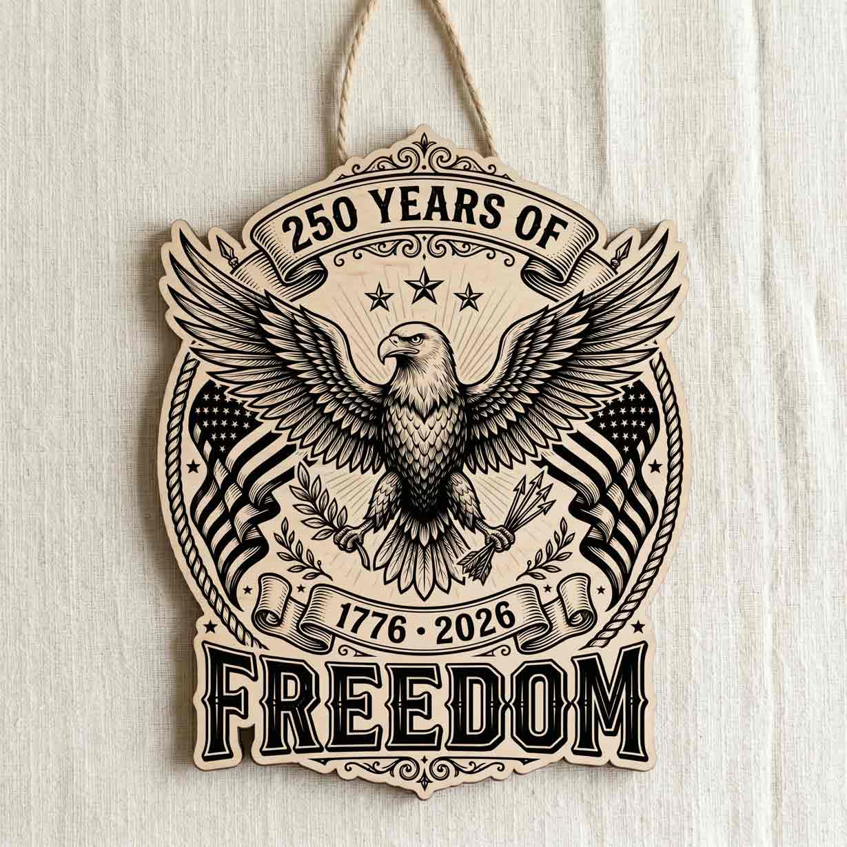 250 Years of Freedom Vintage Eagle 1776-2026 Wooden Sign