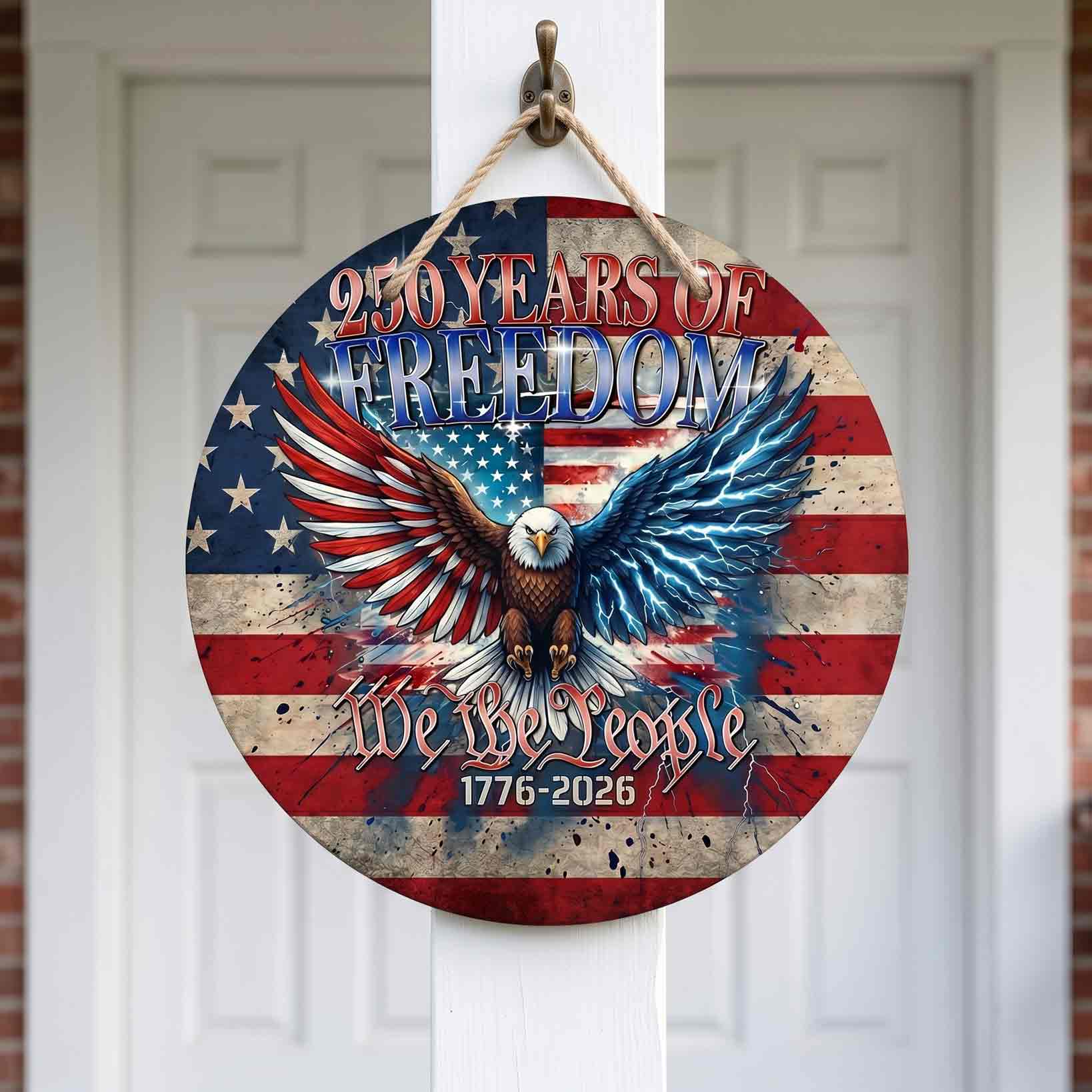 Patriotic Eagle Statue of Liberty America 250 Years of Freedom Wooden Sign
