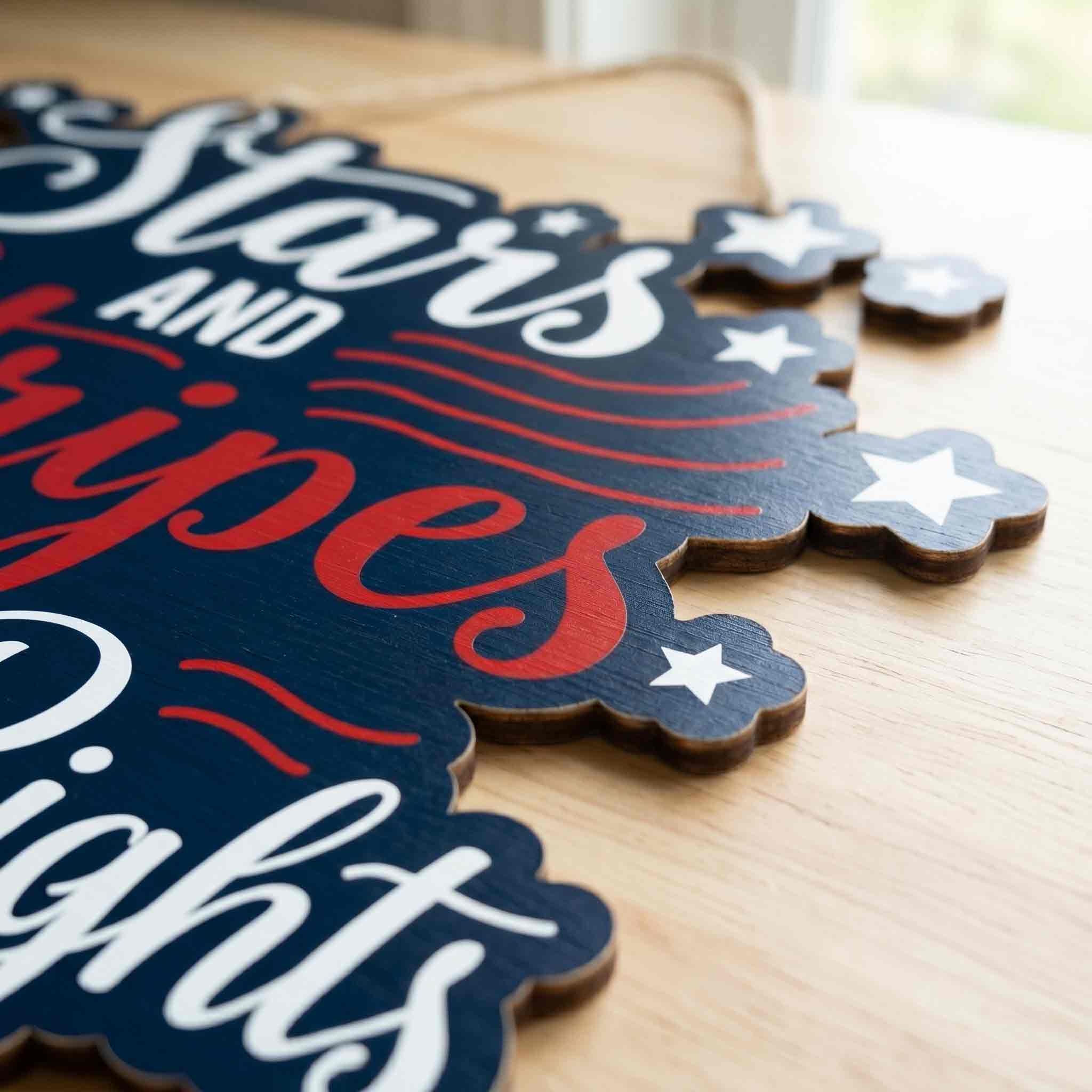 Stars and Stripes and Human Rights Patriotic Quote Wooden Sign