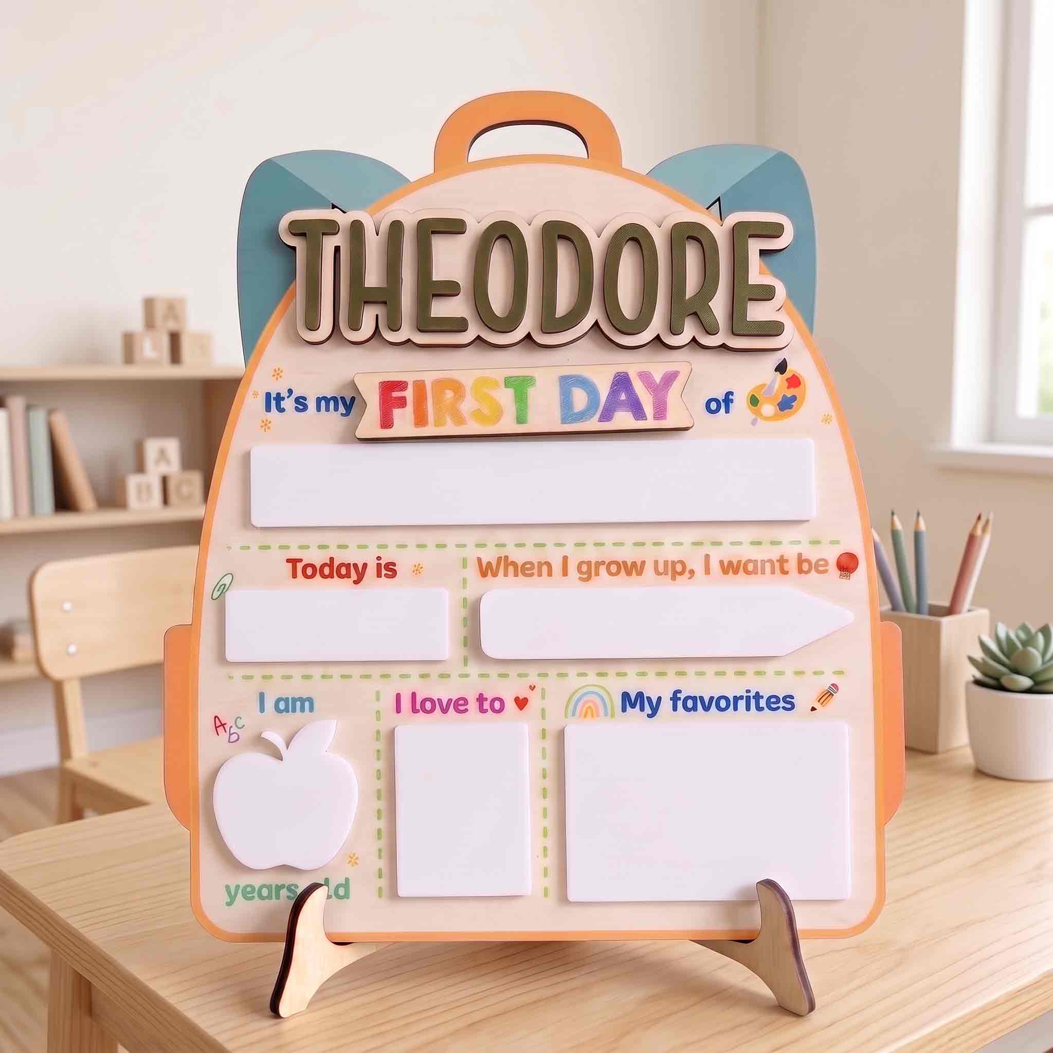 Personalized Backpack First Day School Board, Reusable Dry Erase Board, Back to School Sign
