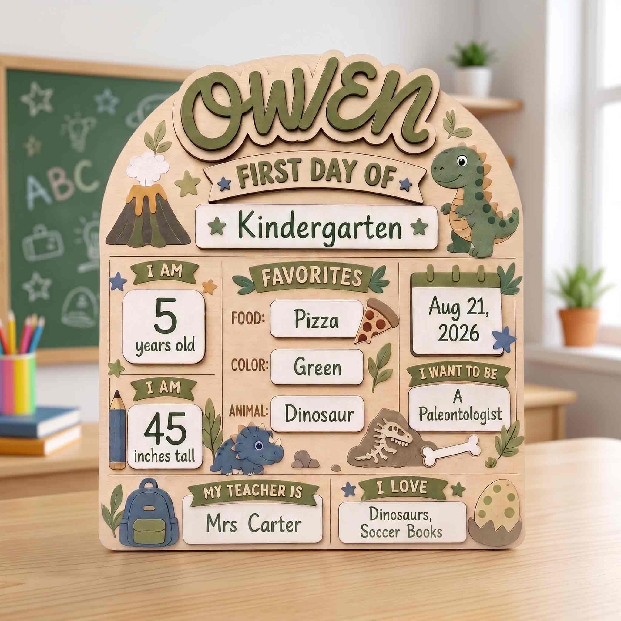 Personalized Dinosaur Adventure First Day School Board, Reusable Dry Erase Board, Back to School Sign