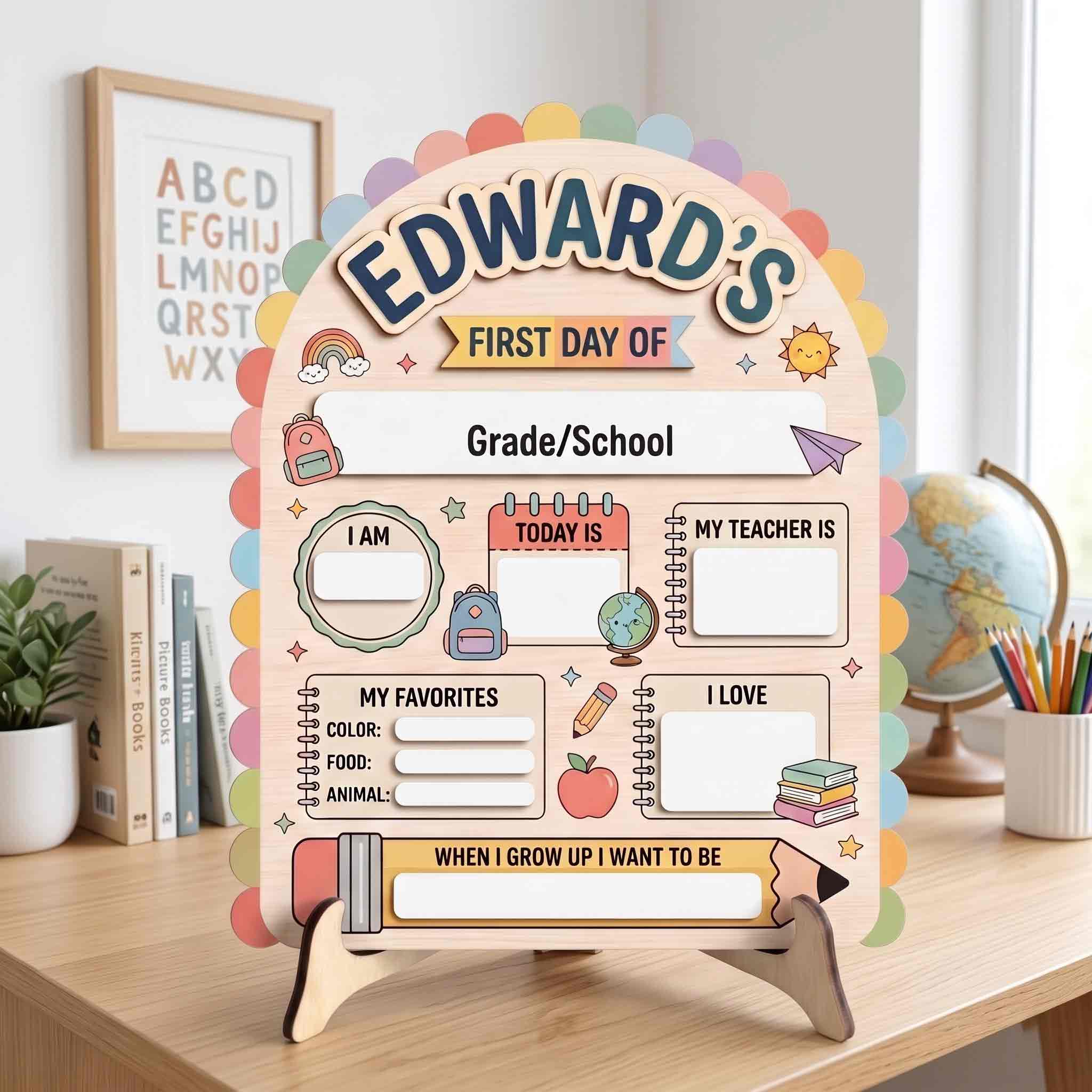 Personalized Colorful Classroom Adventure First & Last Day School Sign, Reusable Dry Erase Board, Back to School Sign