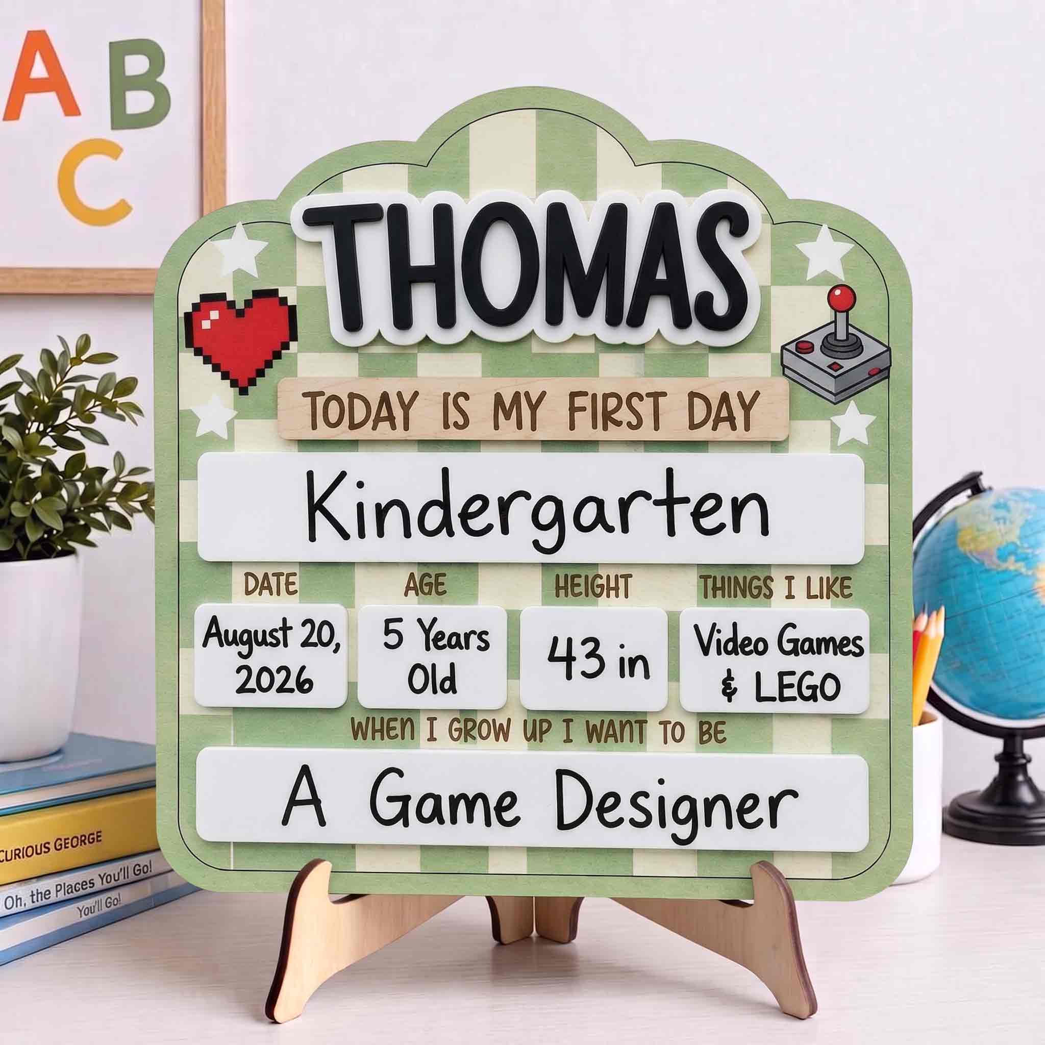 Personalized Pixel Gamer First & Last Day School Board, Reusable Dry Erase Board, Back to School Sign