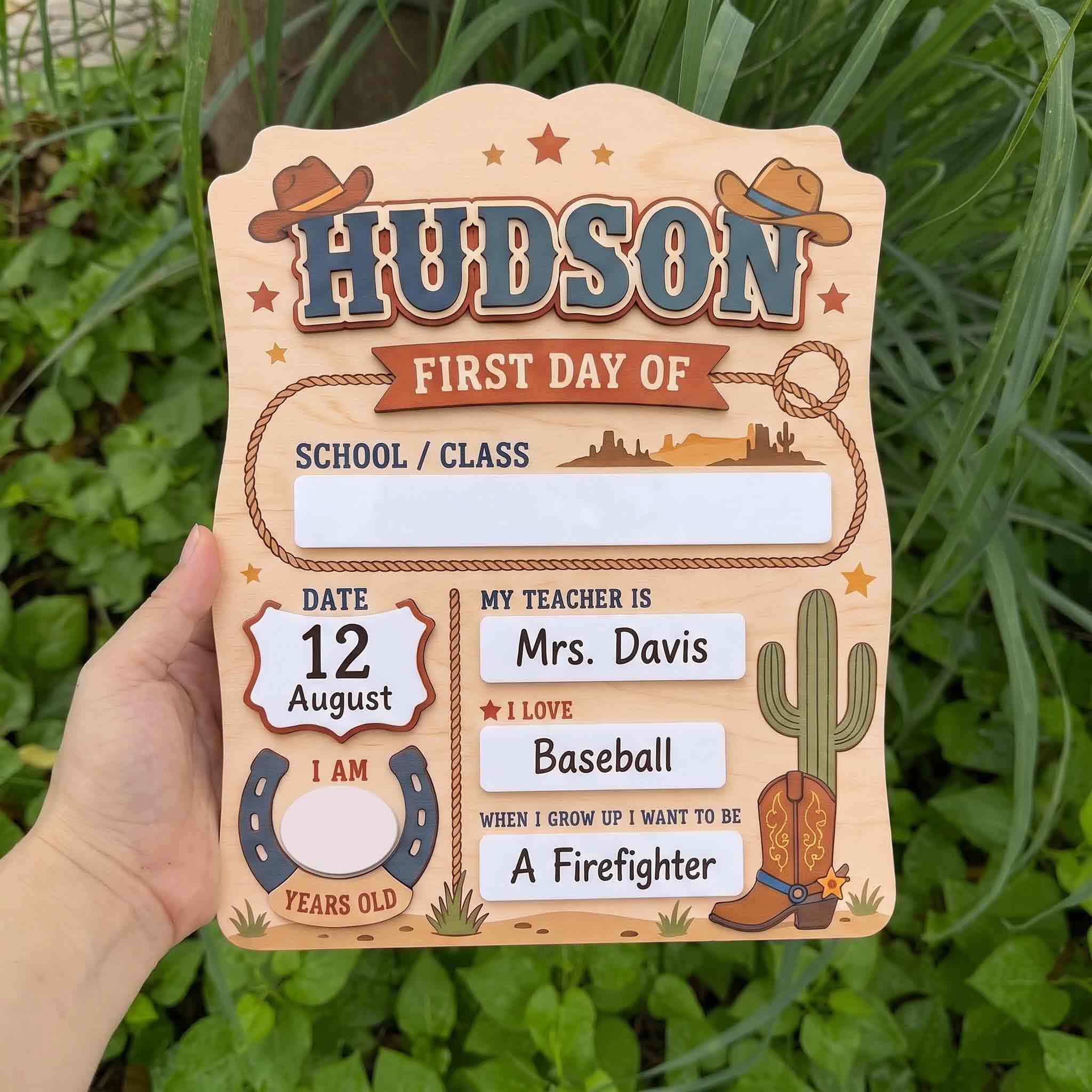 Personalized Western Ranch First & Last Day School Sign, Reusable Dry Erase Board, Back to School Sign