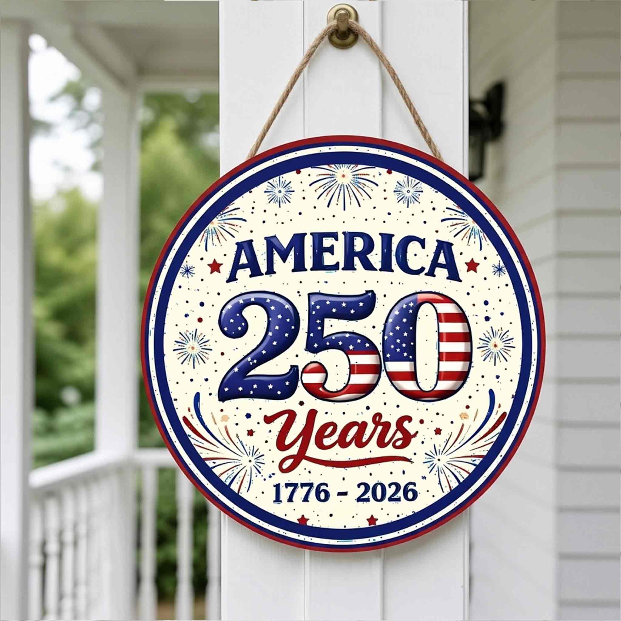 America 250 Years Wooden Sign Patriotic Celebration Decor