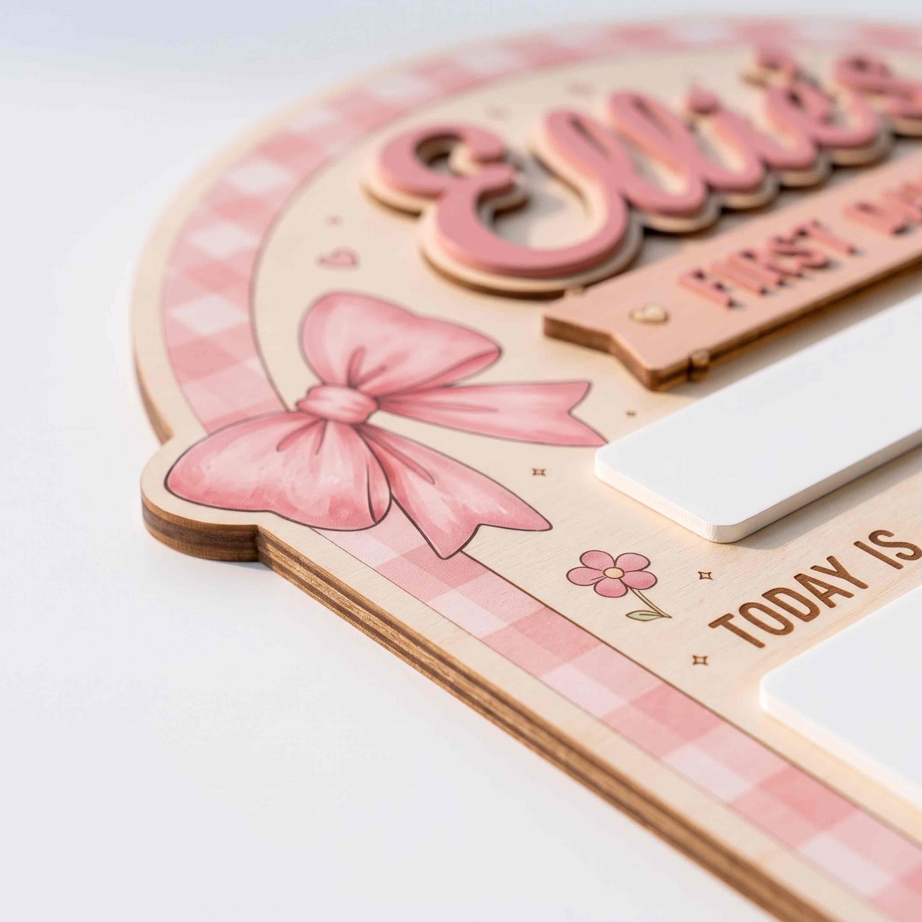 Personalized Pink Gingham Style First & Last Day School Sign, Reusable Dry Erase Board, Back to School Sign