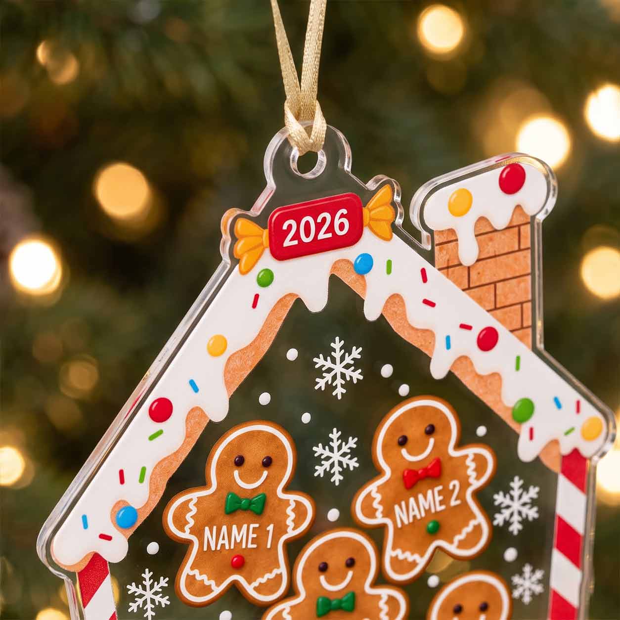 Gingerbread House Family Christmas 2026 Custom Family Name Names Family Keepsake Acrylic Christmas Ornament