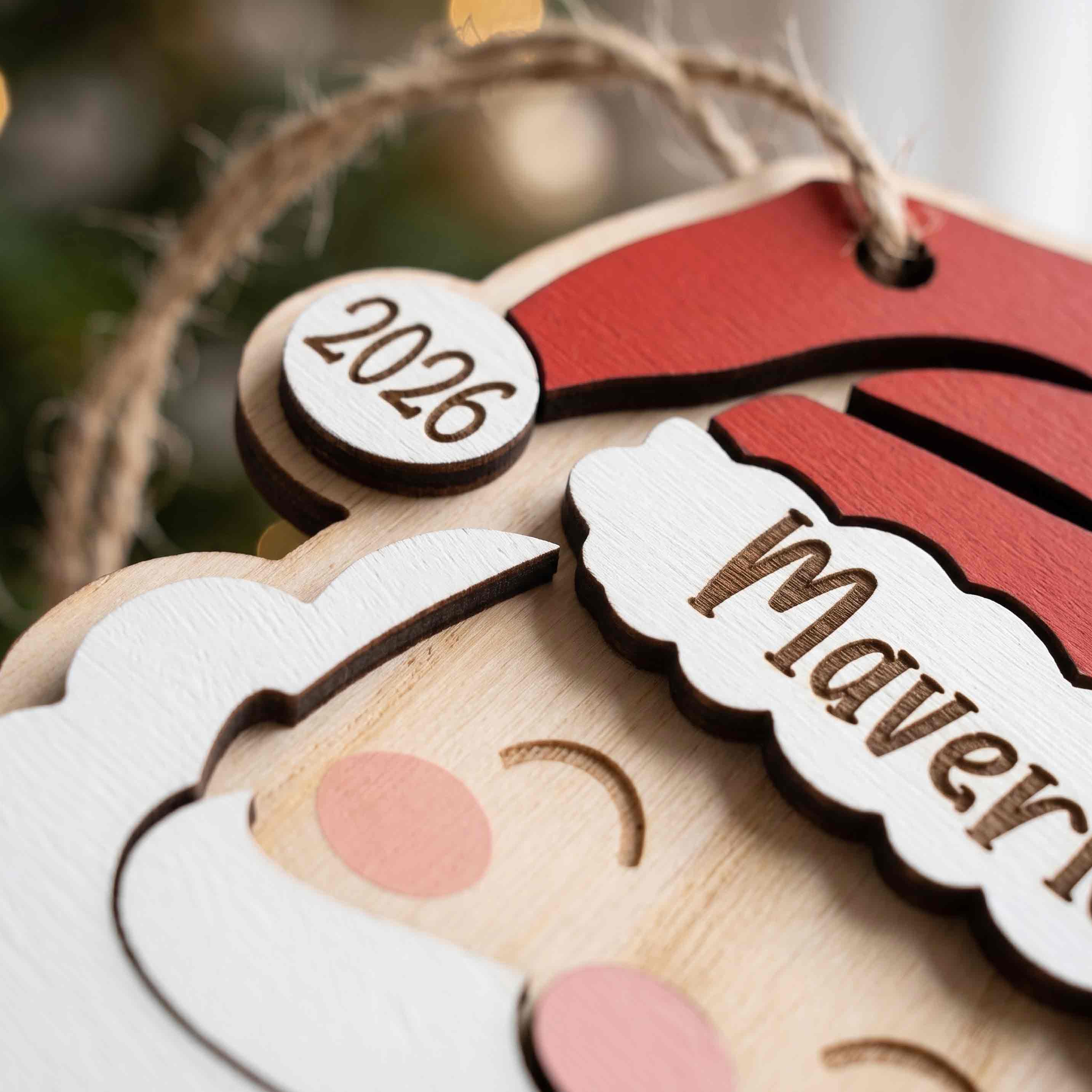 Santa Face Christmas Personalized Custom Name Date 2-Layer Wooden Christmas Ornament Christmas Gift