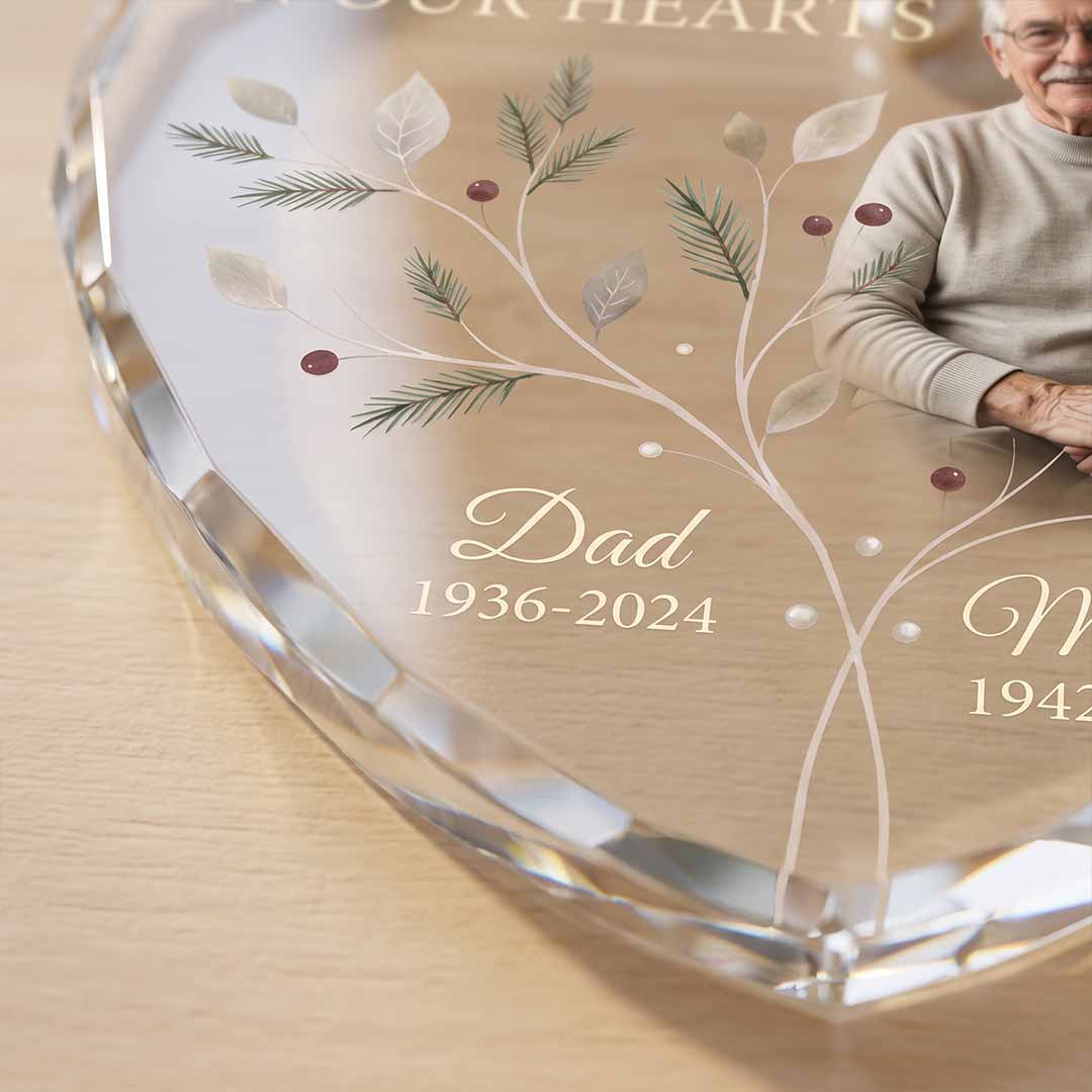 Always And Forever Mom And Dad Personalized Memorial Custom Name Date Photo Parents Sympathy Gift Heart Glass Christmas Ornament