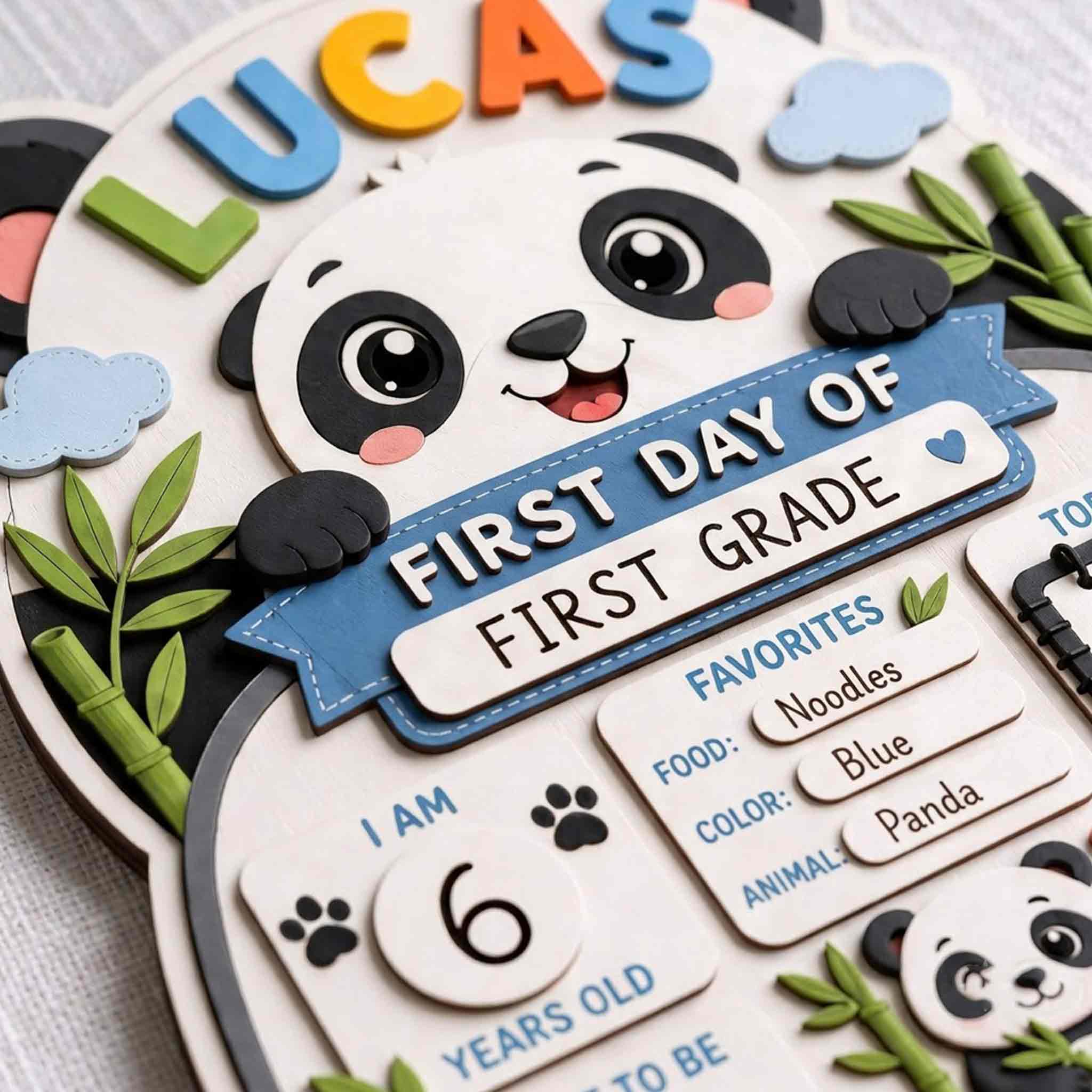 Personalized Cute Panda Bear First & Last Day School Sign, Reusable Dry Erase Board, Back to School Sign