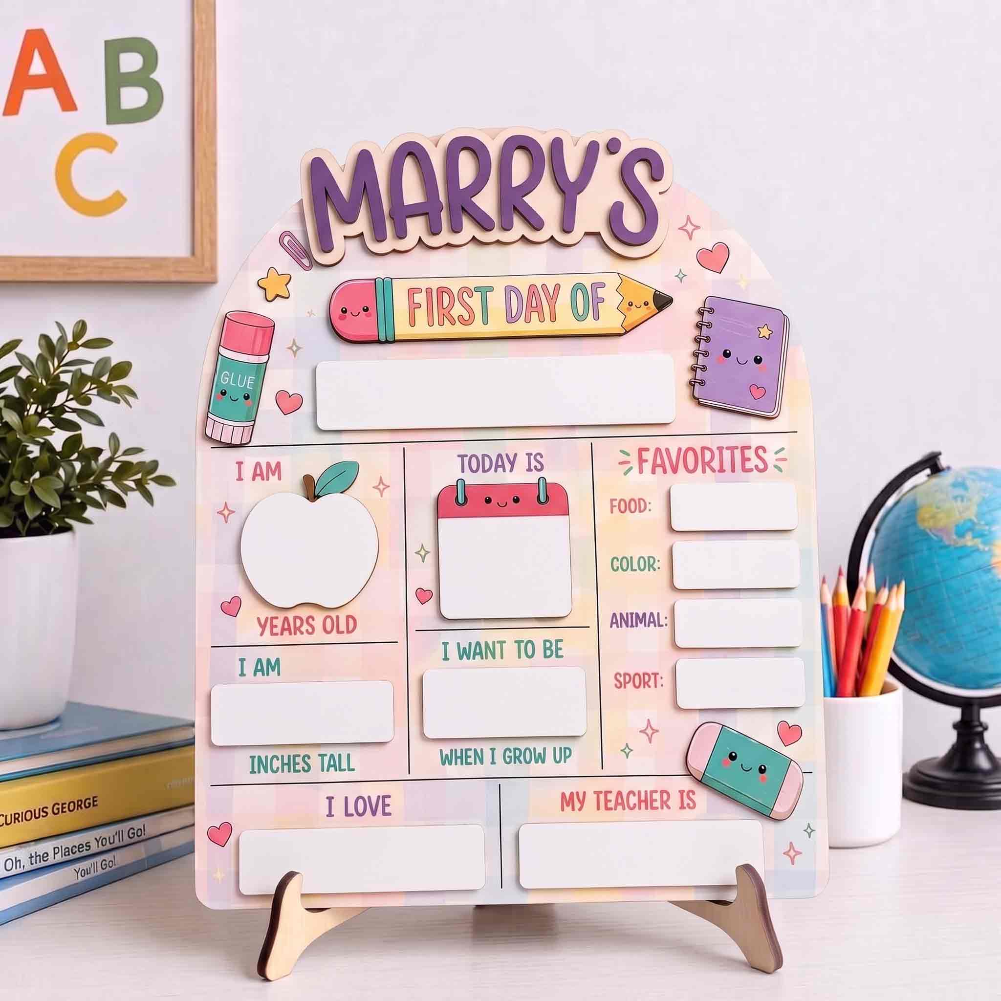Personalized Kawaii Classroom Theme First & Last Day School Sign, Reusable Dry Erase Board, Back to School Sign