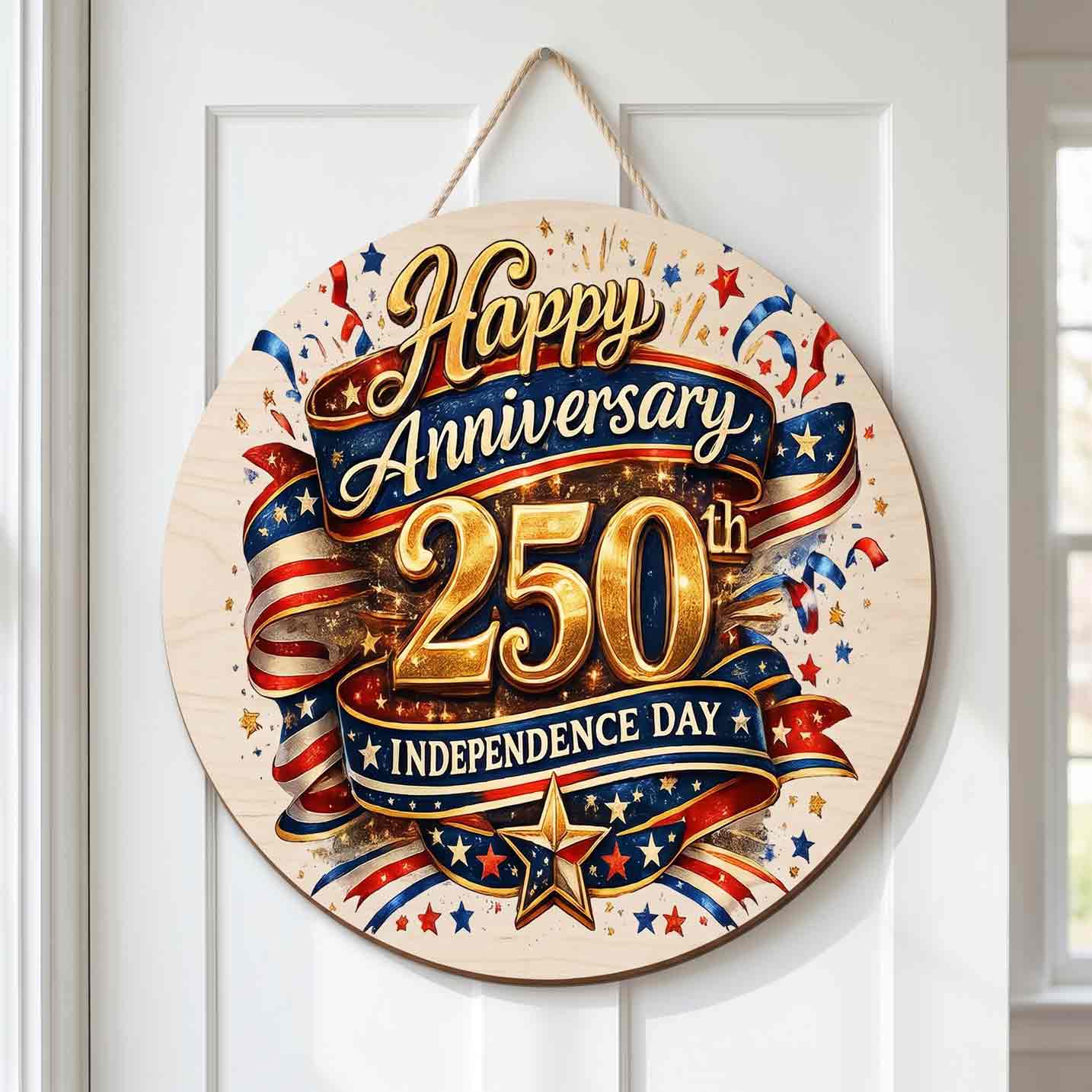 Happy 250th Anniversary Independence Day Wooden Sign Patriotic USA Decor