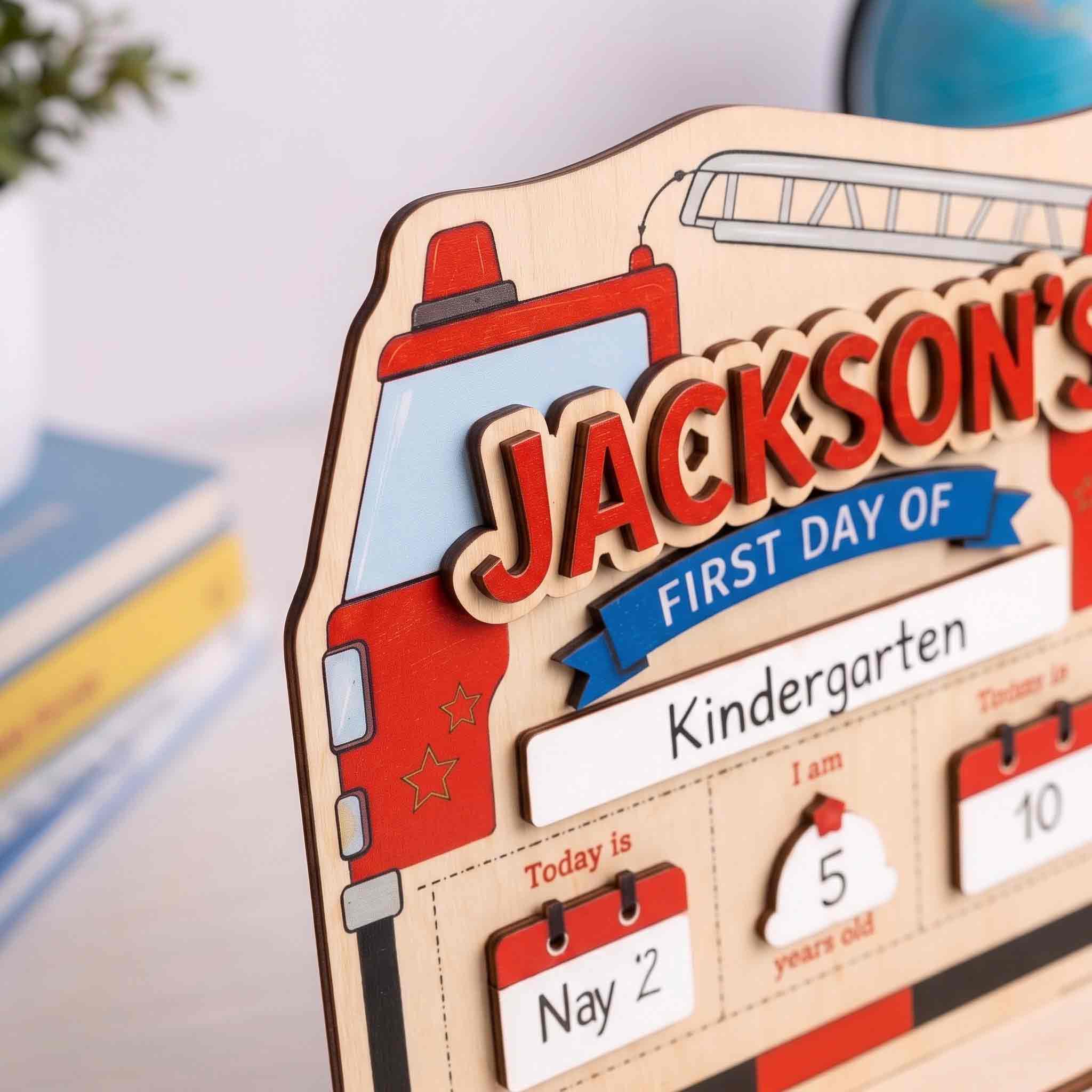 Personalized Firefighter Vehicle Theme First & Last Day School Sign, Reusable Dry Erase Board, Back to School Sign