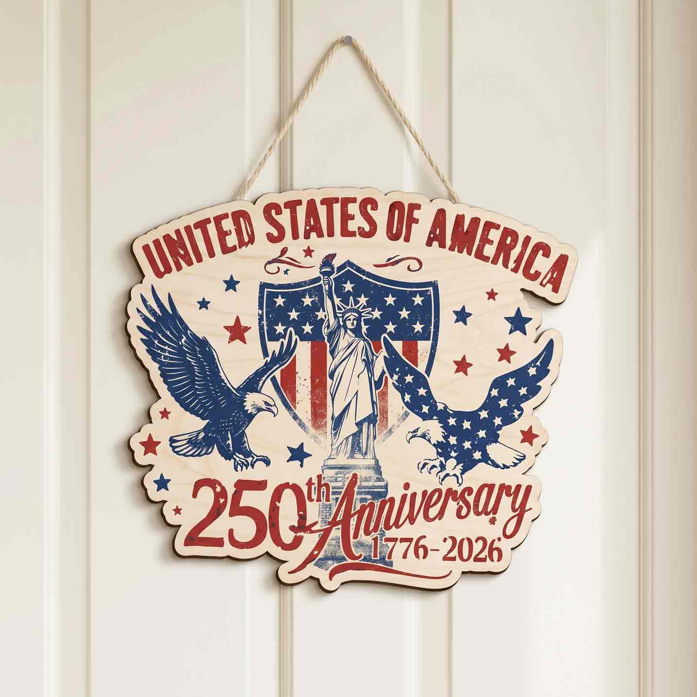 United States Of America 250th Anniversary Wooden Sign Patriotic Eagle Liberty Decor 1776-2026
