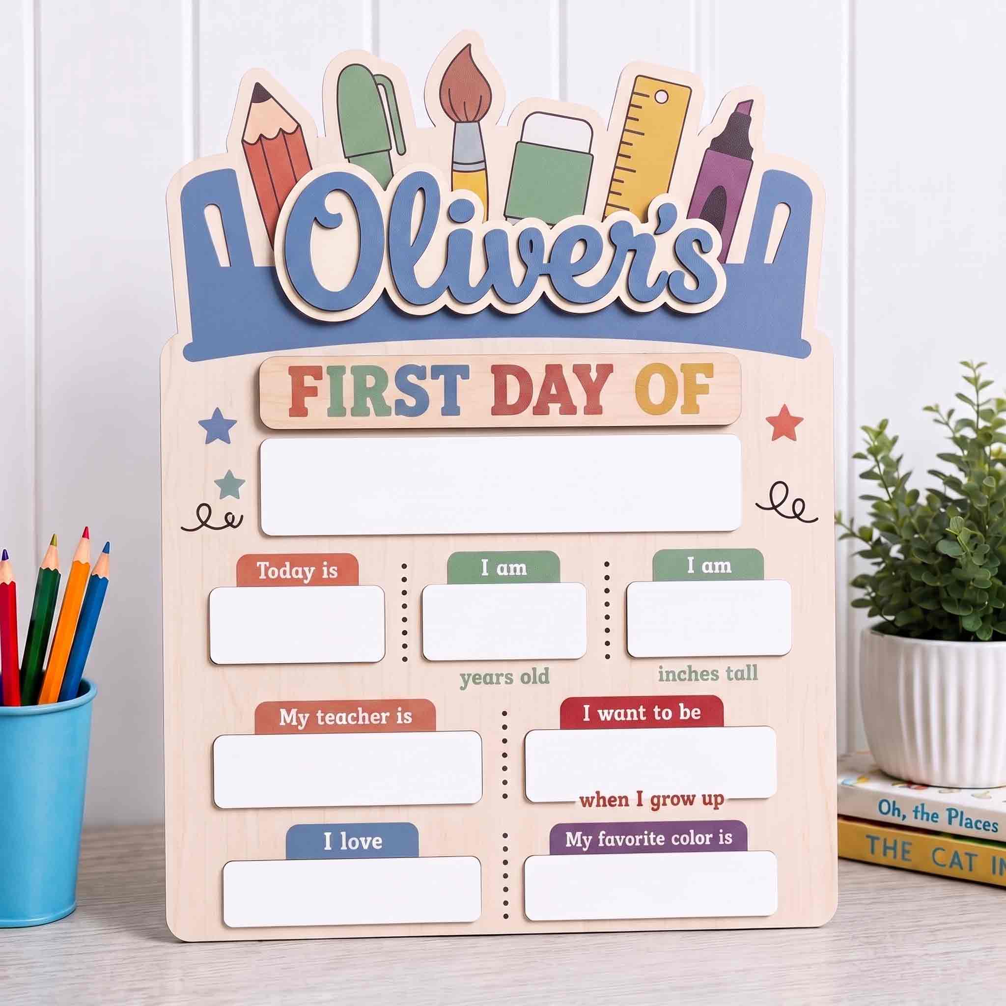 Personalized School Supplies First Day School Board, Custom Name School Sign