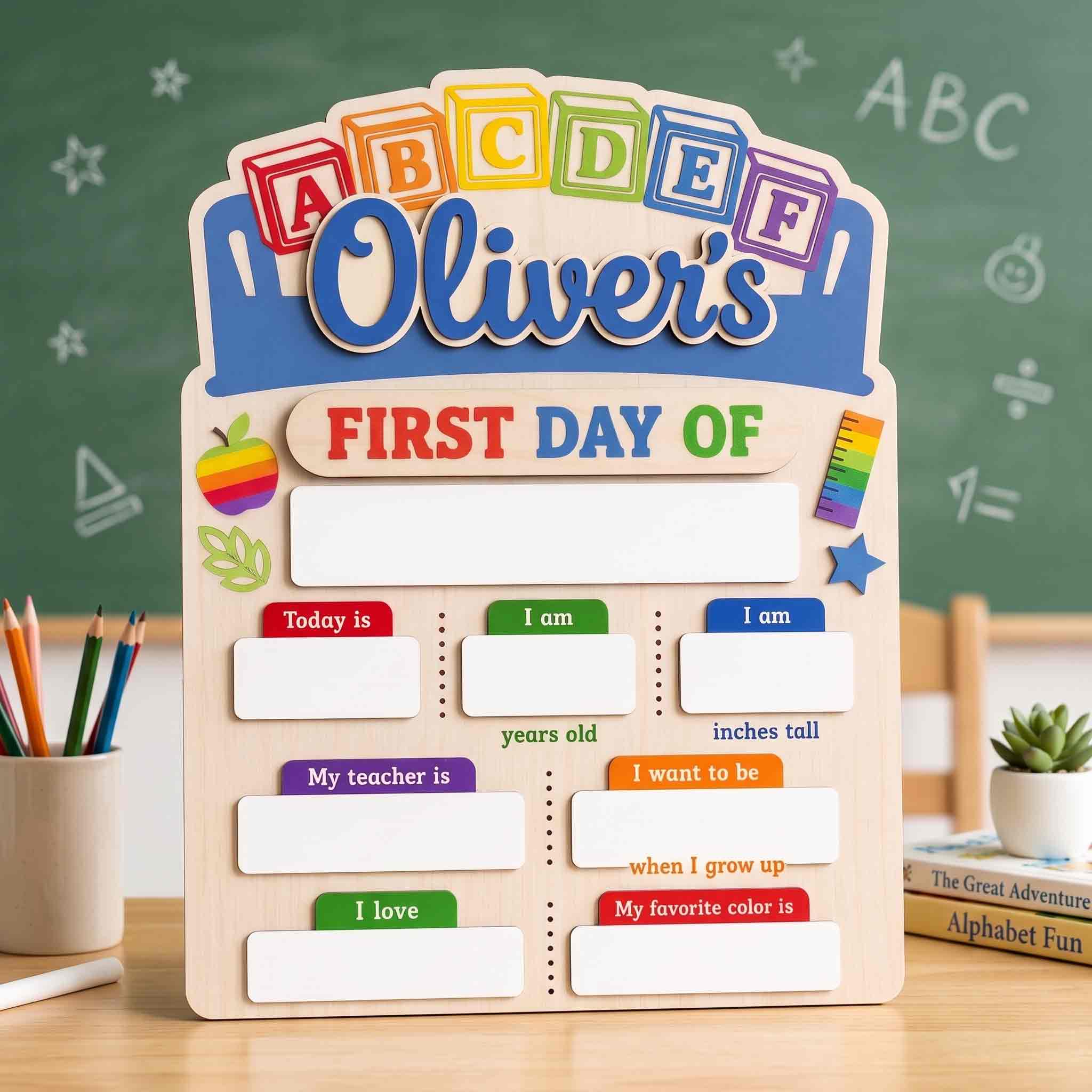 Personalized ABC Blocks First Day School Board, Reusable Dry Erase Board, Back to School Sign