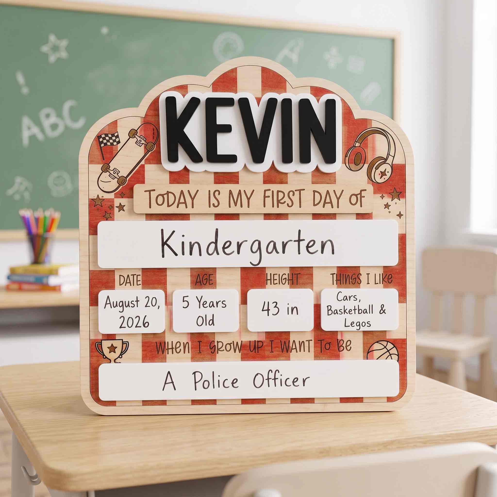 Personalized Red Gingham First & Last Day School Board, Reusable Dry Erase Board, Back to School Sign