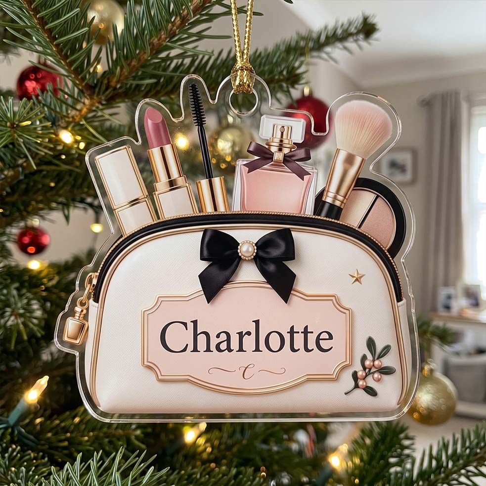 Cream Makeup Bag Lipstick Perfume Custom Name Acrylic Christmas Ornament Beauty Artist