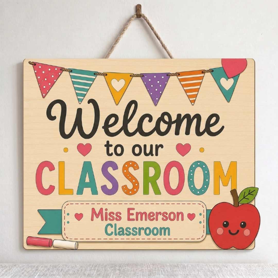 Personalized Teacher Name Wooden Sign Door Hanger Welcom to our classroom Wooden Classroom Decor, Back to School Sign