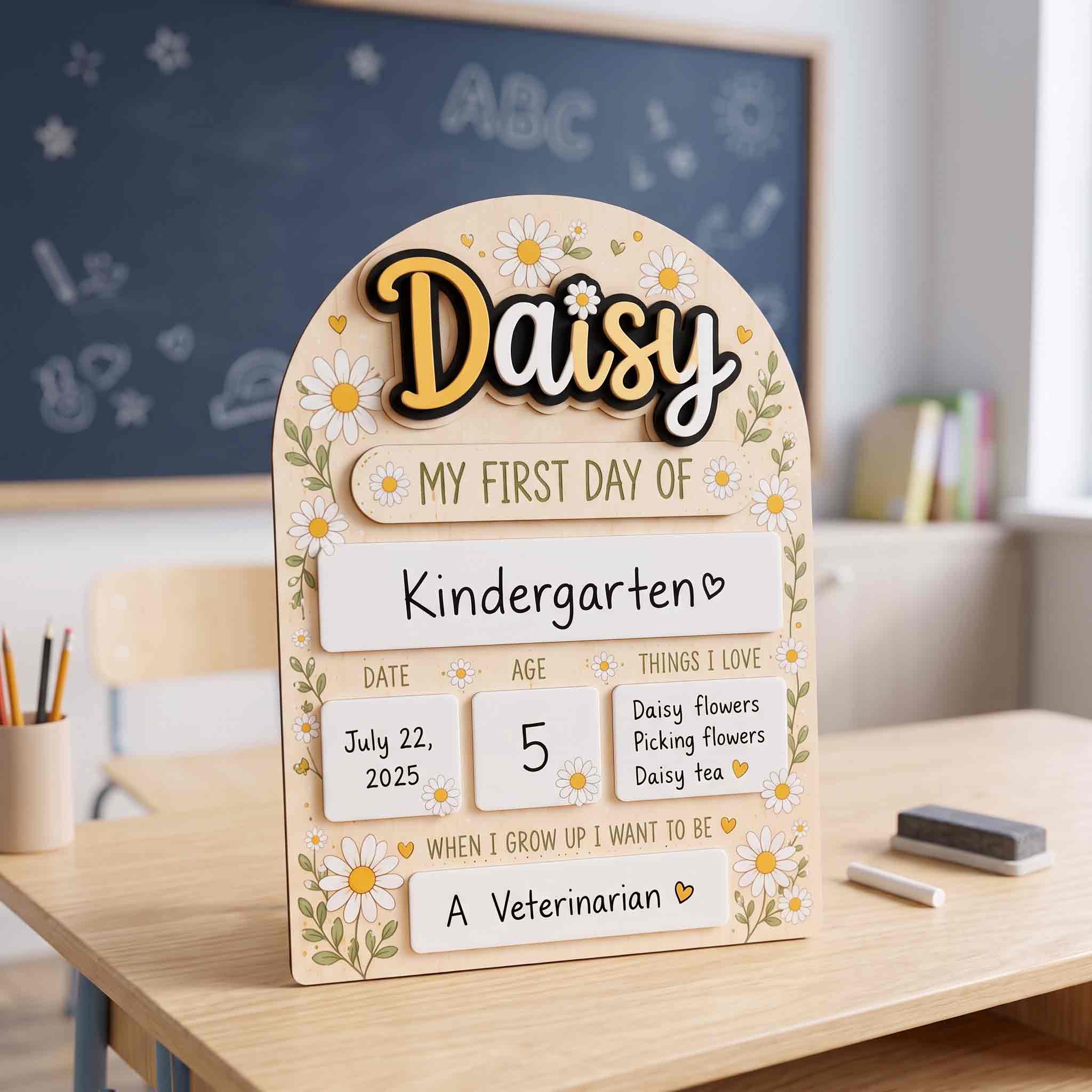 Personalized Daisy Flowers Theme First & Last Day School Sign, Reusable Dry Erase Board, Back to School Sign