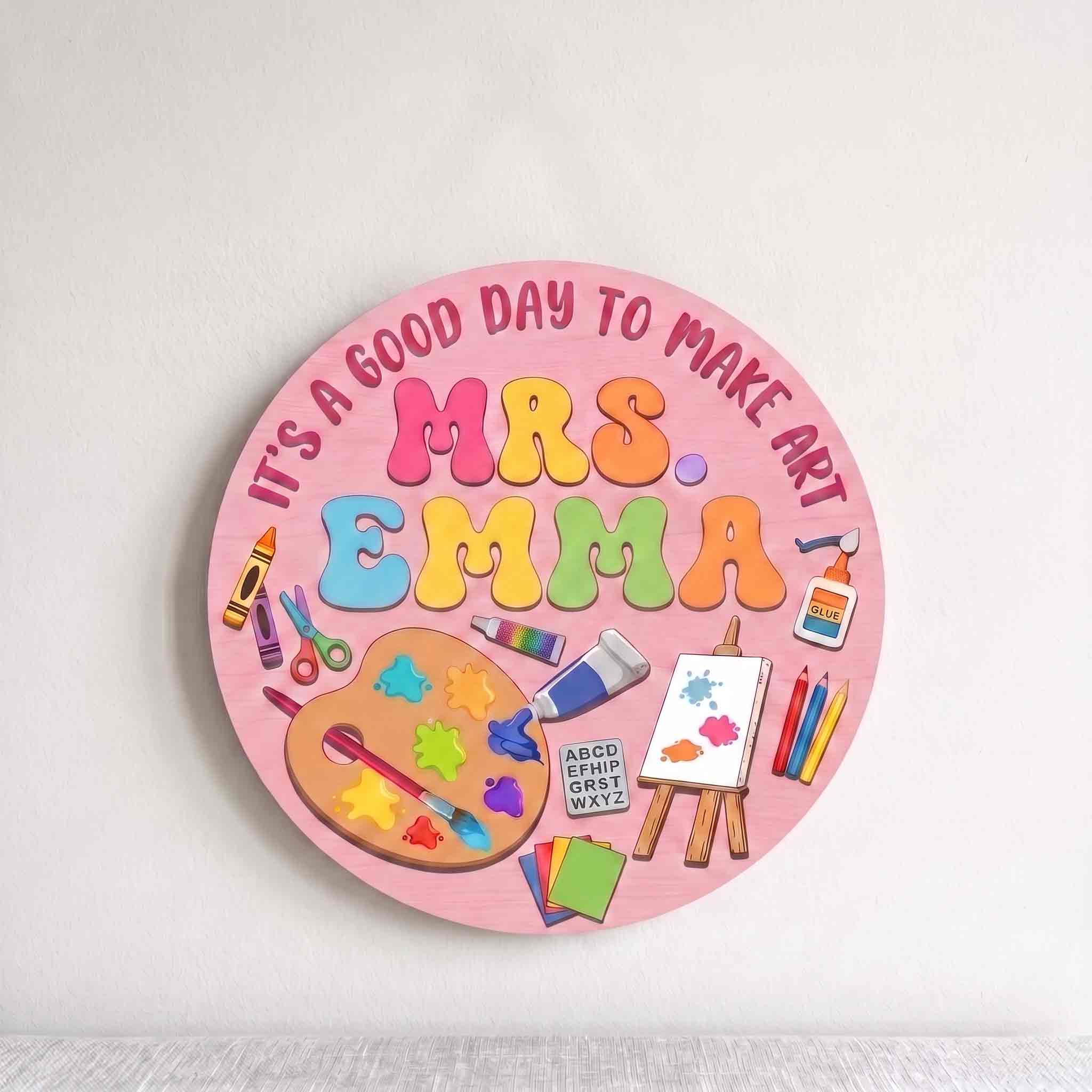 Personalized Art Teacher Classroom Door Hanger Wooden Sign, Custom Art Classroom Welcome Sign