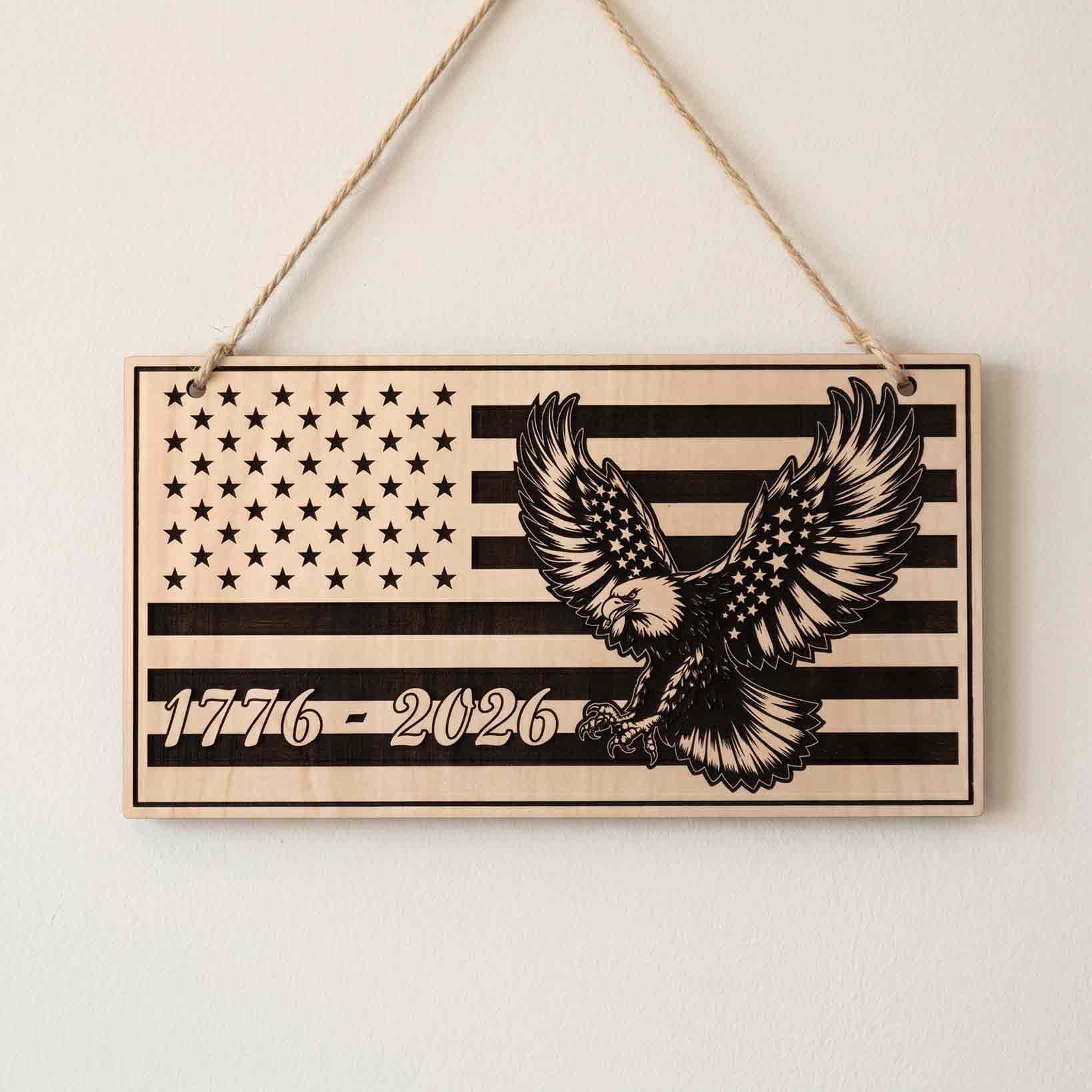 America 76 Land Of The Free Wooden Hanging Sign Patriotic Decor