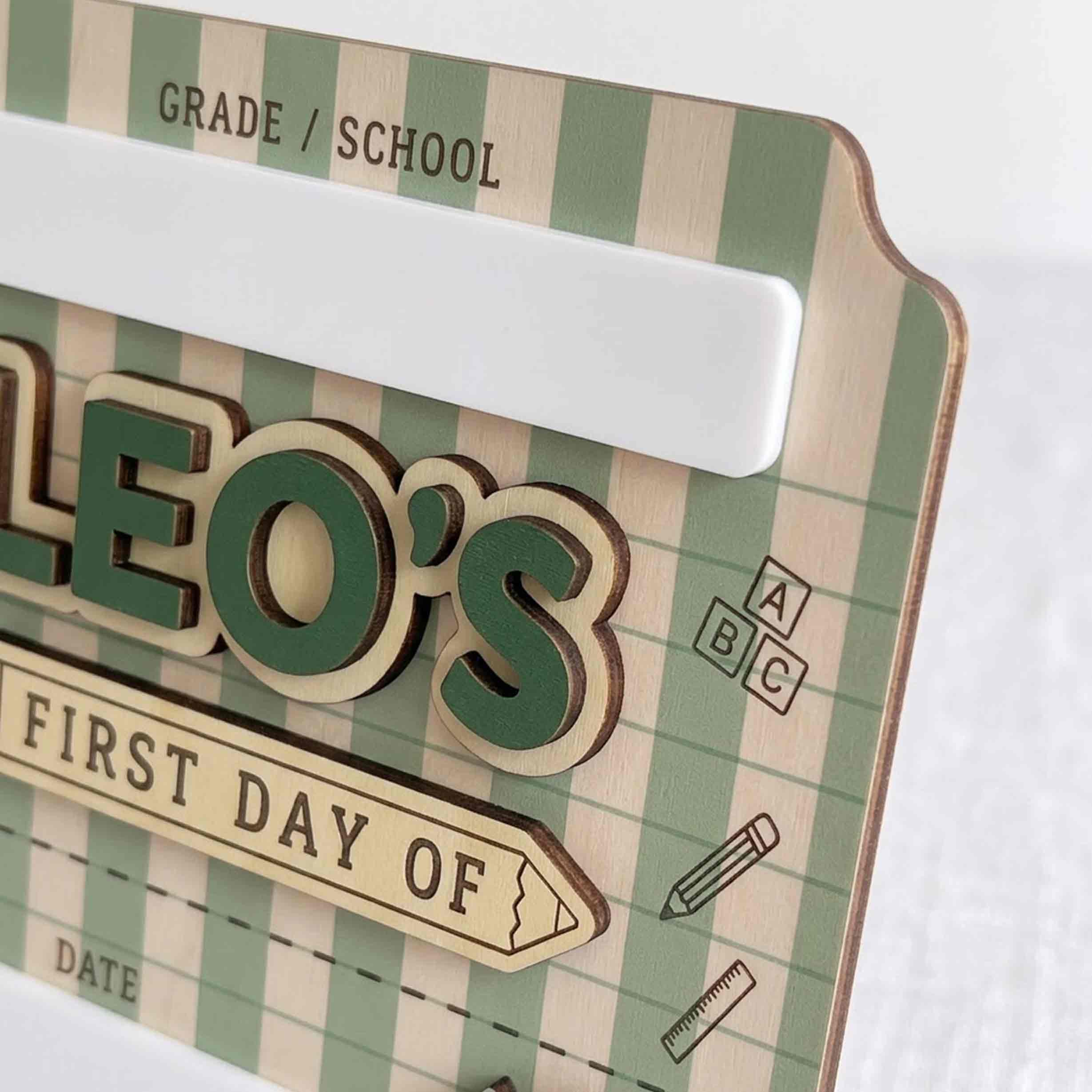 Personalized Green Stripes First & Last Day School Sign, Reusable Dry Erase Board, Back to School Sign