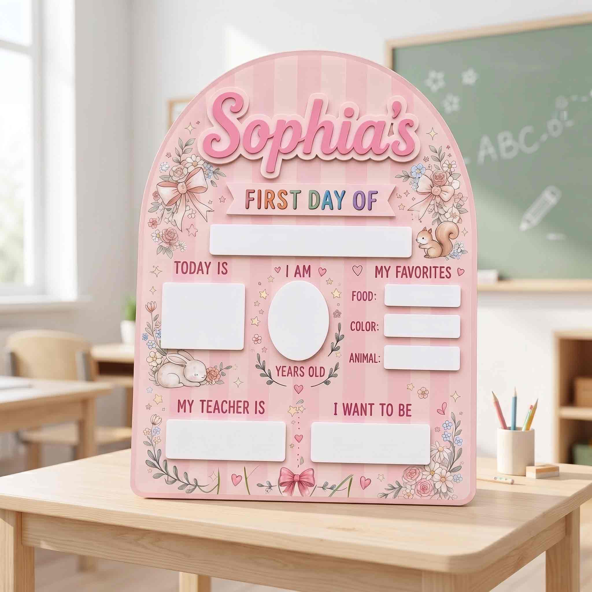 Personalized Coquette Bunny First Day School Board, Reusable Dry Erase Board, Back to School Sign
