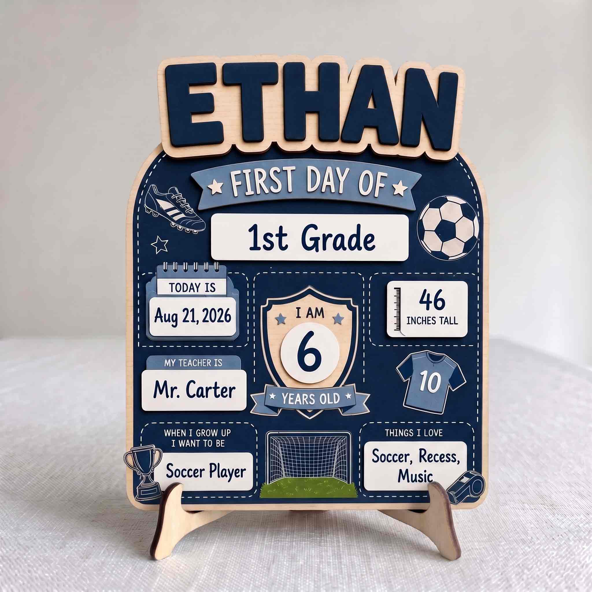 Personalized Soccer First Day School Board, Reusable Dry Erase Board, Back to School Sign