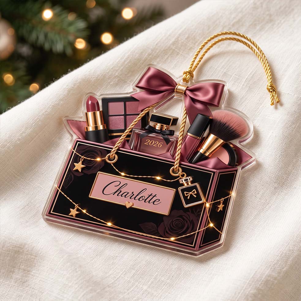 Black Rose Makeup Gift Box Cosmetic Brush Custom Name Date Acrylic Christmas Ornament Makeup Lover