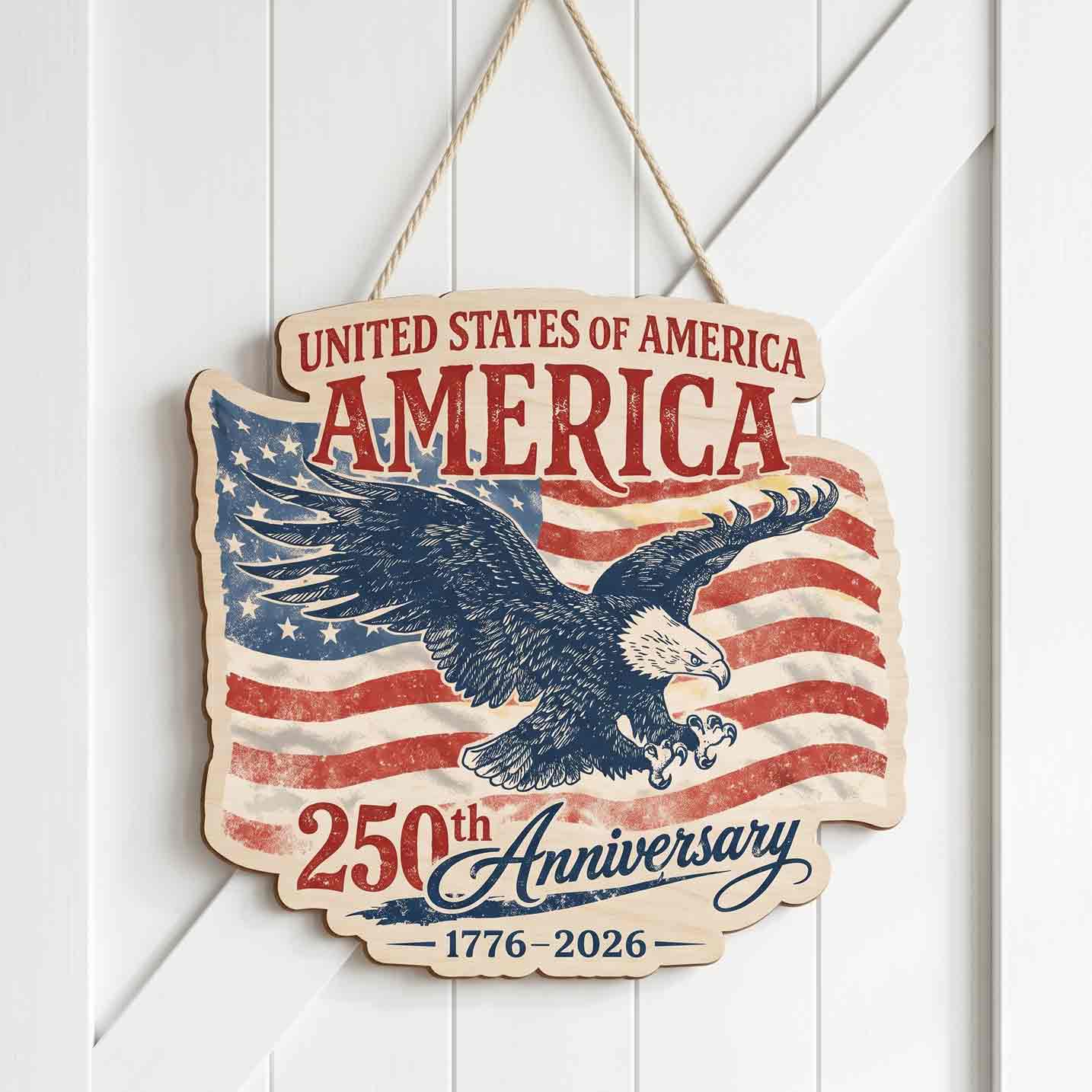 United States of America 250th Anniversary Patriotic Wooden Sign