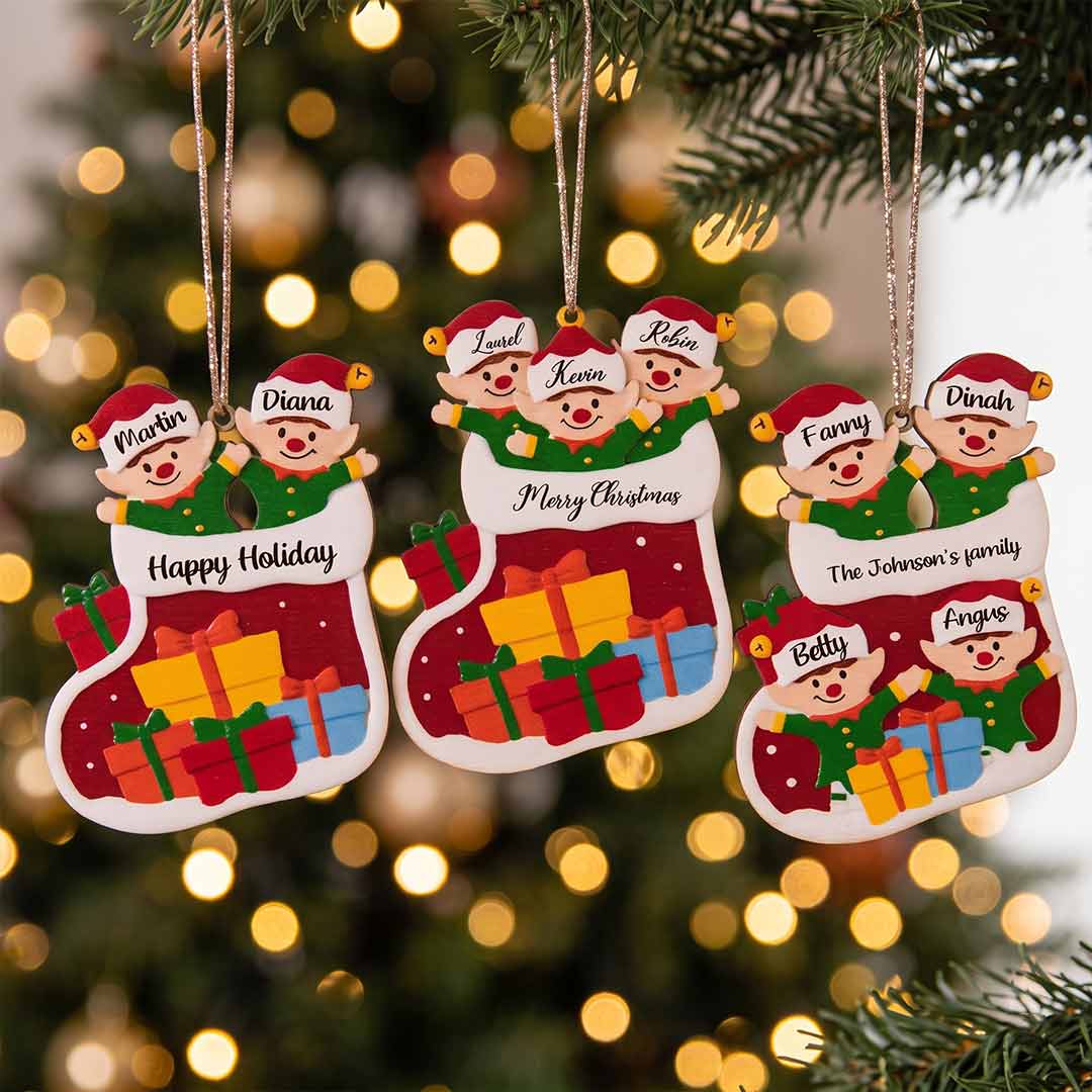 Kid In Stock Christmas Holiday Keepsake Personalized Custom Name Cute Child Family 1-Layer Wooden Christmas Ornament for Family