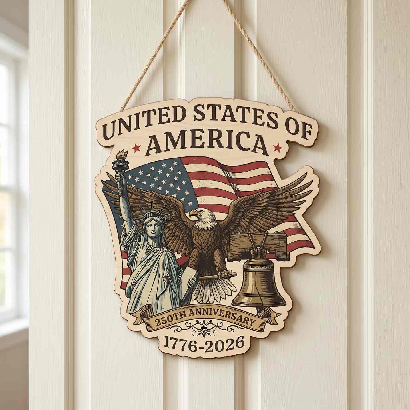 United States Of America 250th Anniversary Wooden Hanging Sign 1776-2026