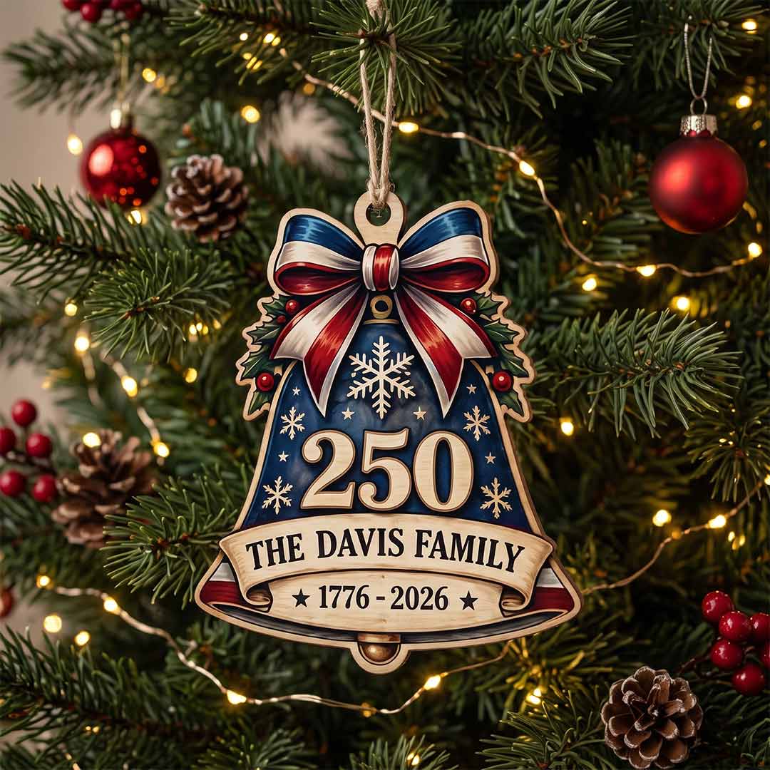 America's 250th Patriotic Bell American Pride Keepsake Personalized Custom Name Patriotic 1-Layer Wooden Christmas Ornament for American Families