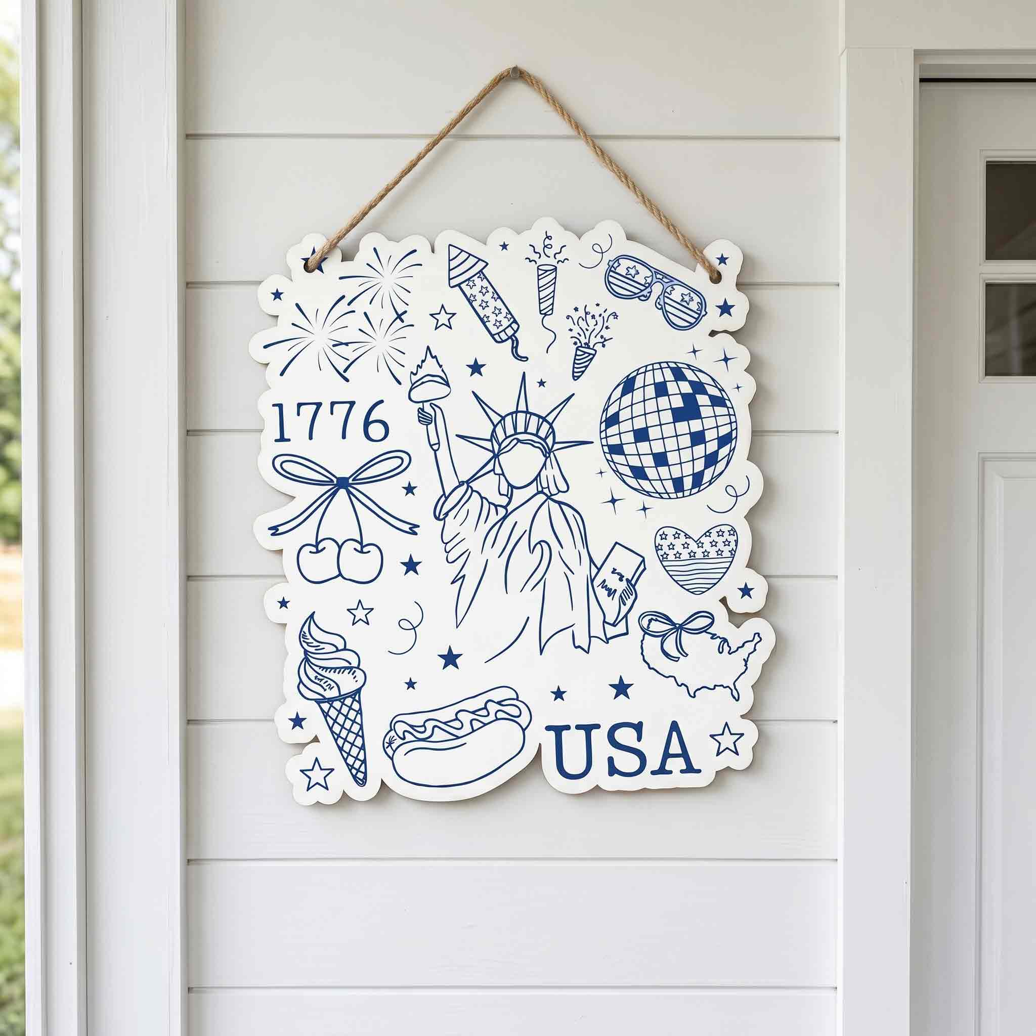 Doodle America 1776 4th of July Patriotic Wooden Sign