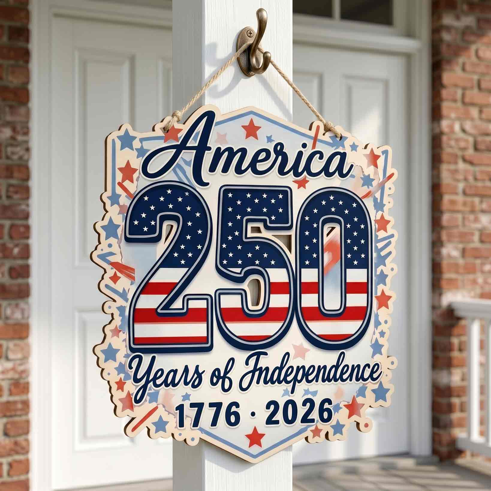 America 1776-2026 250 Years of Freedom Patriotic Wooden Sign