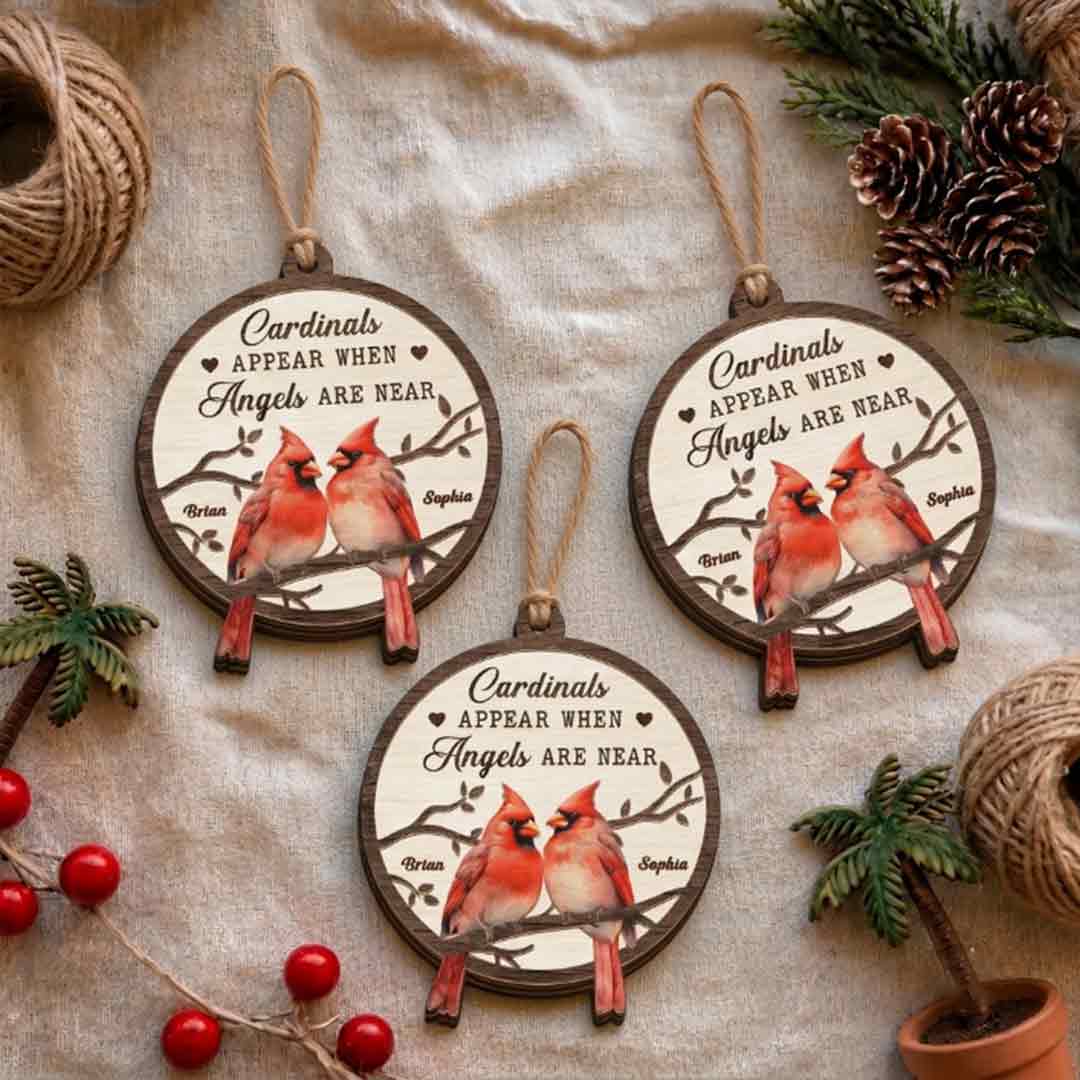 In Loving Memory Cardinals Personalized Custom Name Memorial 2-Layer Wooden Christmas Ornament for Loss of Loved One