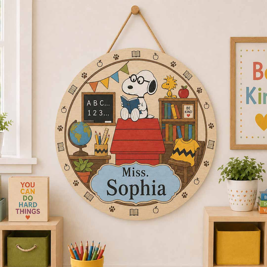 Personalized Teacher Name Wooden Sign Door Hanger Cute Classroom Vibes Wooden Classroom Decor, Back to School Sign