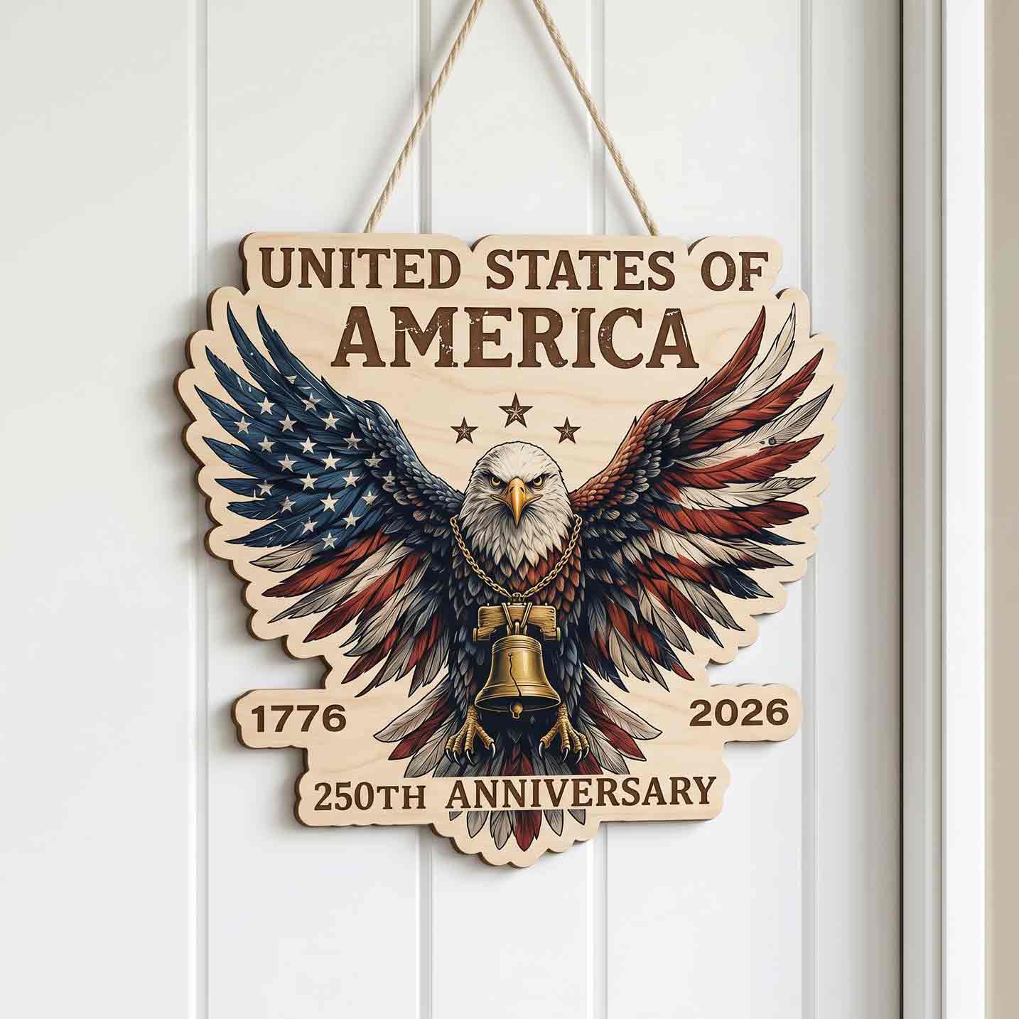 United States of America Bald Eagle 250th Anniversary 1776-2026 Patriotic Wooden Sign