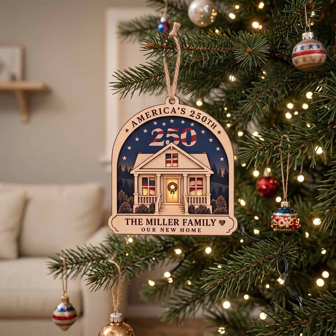 America's 250th Our New Home Personalized Custom Name New Home 2-Layer Wooden Christmas Ornament for First Christmas in Our New Home
