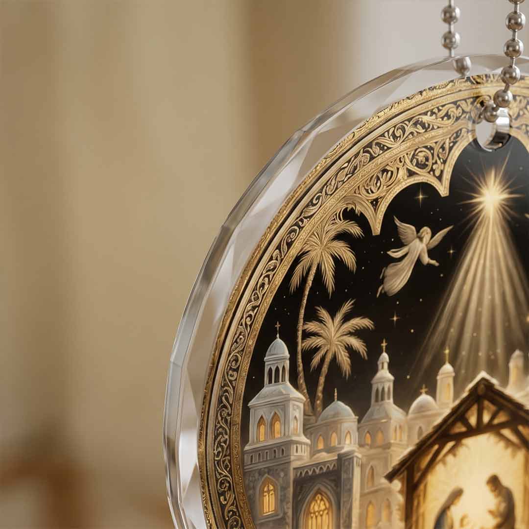 Nativity Night Holy Birth of Jesus Religious Faith Keepsake Nativity Round Glass Christmas Ornament