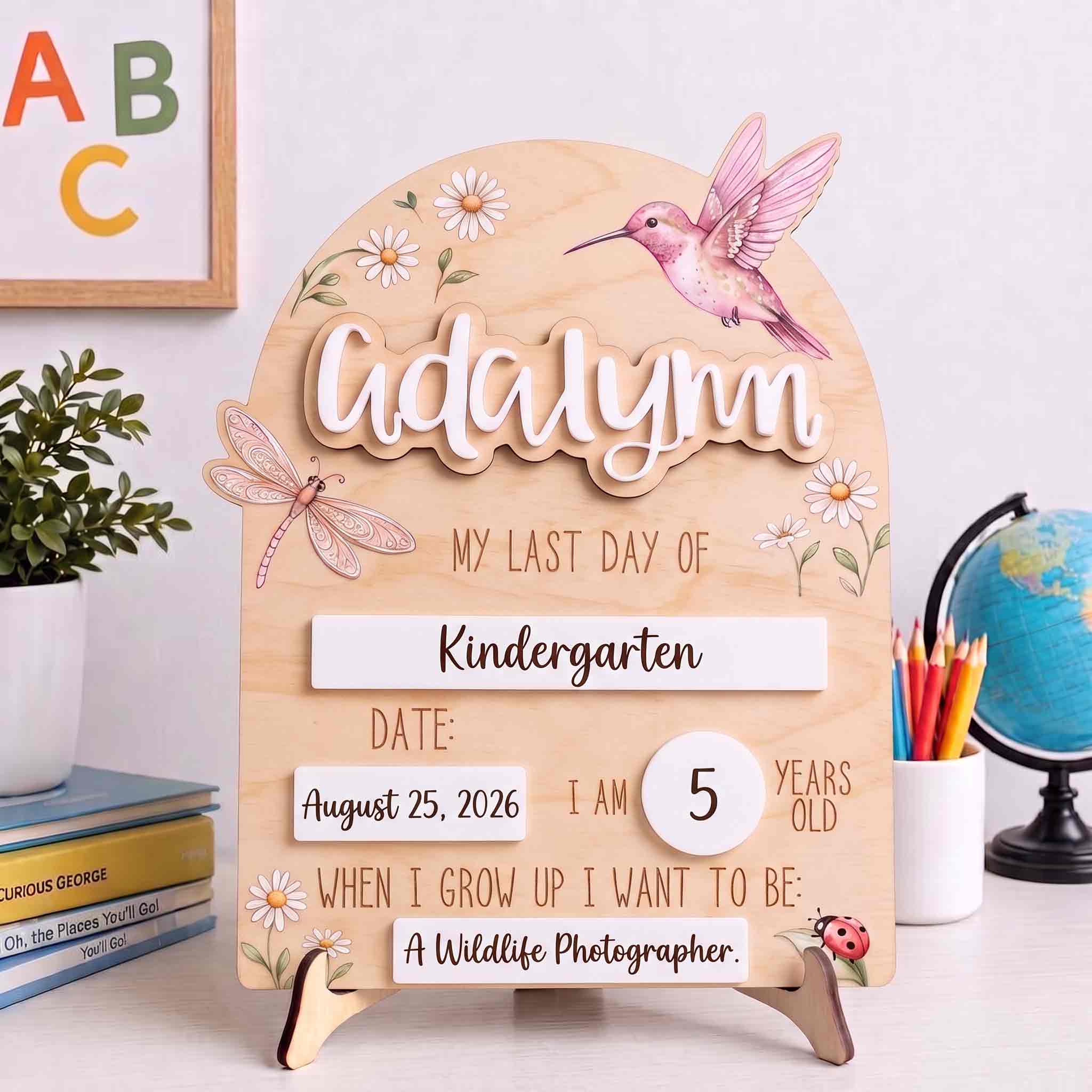 Personalized Hummingbird Garden First & Last Day School Sign, Reusable Dry Erase Board, Back to School Sign