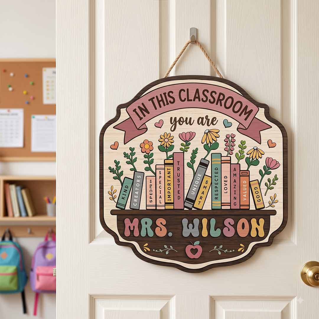 Personalized Teacher Name Wooden Sign Door Hanger Classroom Rules Sign Wooden Classroom Decor, Back to School Sign
