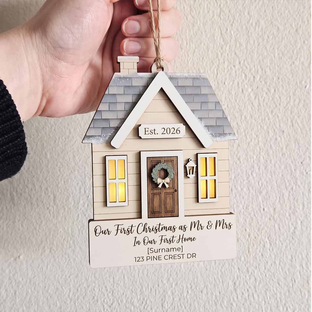 Our First Christmas as Mr and Mrs in Our First Home Personalized New Home Custom Name Date Address Christmas Ornament